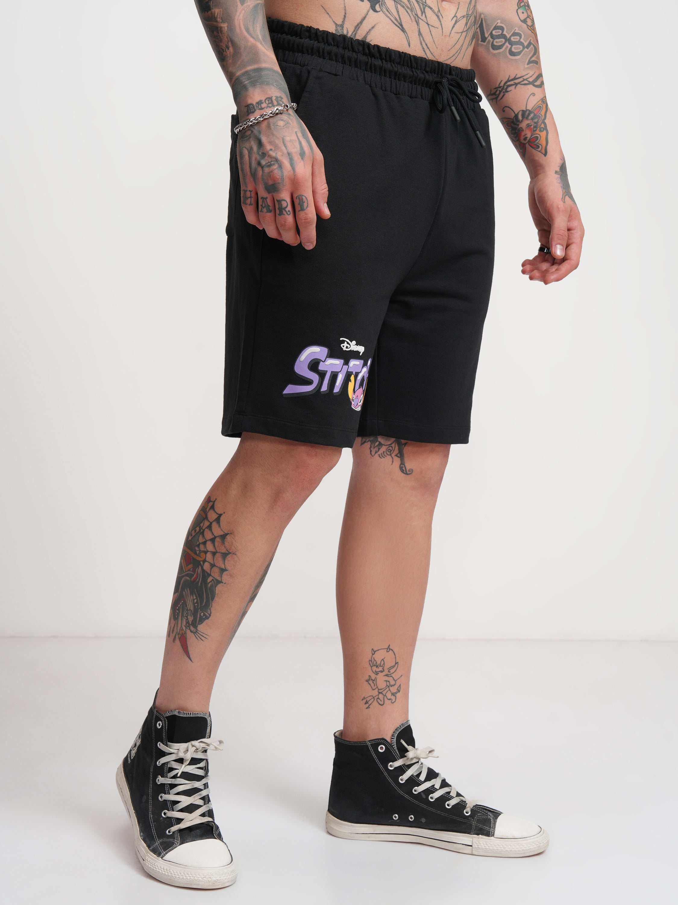 Disney By Highlander Men Black Stitch Relaxed Fit Shorts - Black - Image 6
