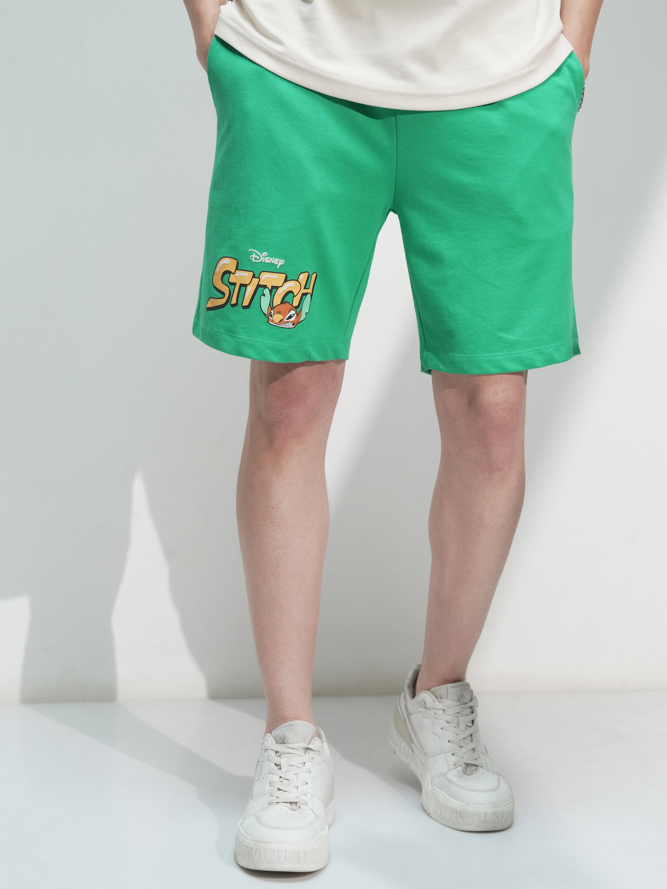 Disney By Highlander Men Green Stitch Relaxed Fit Shorts - Green - Image 1