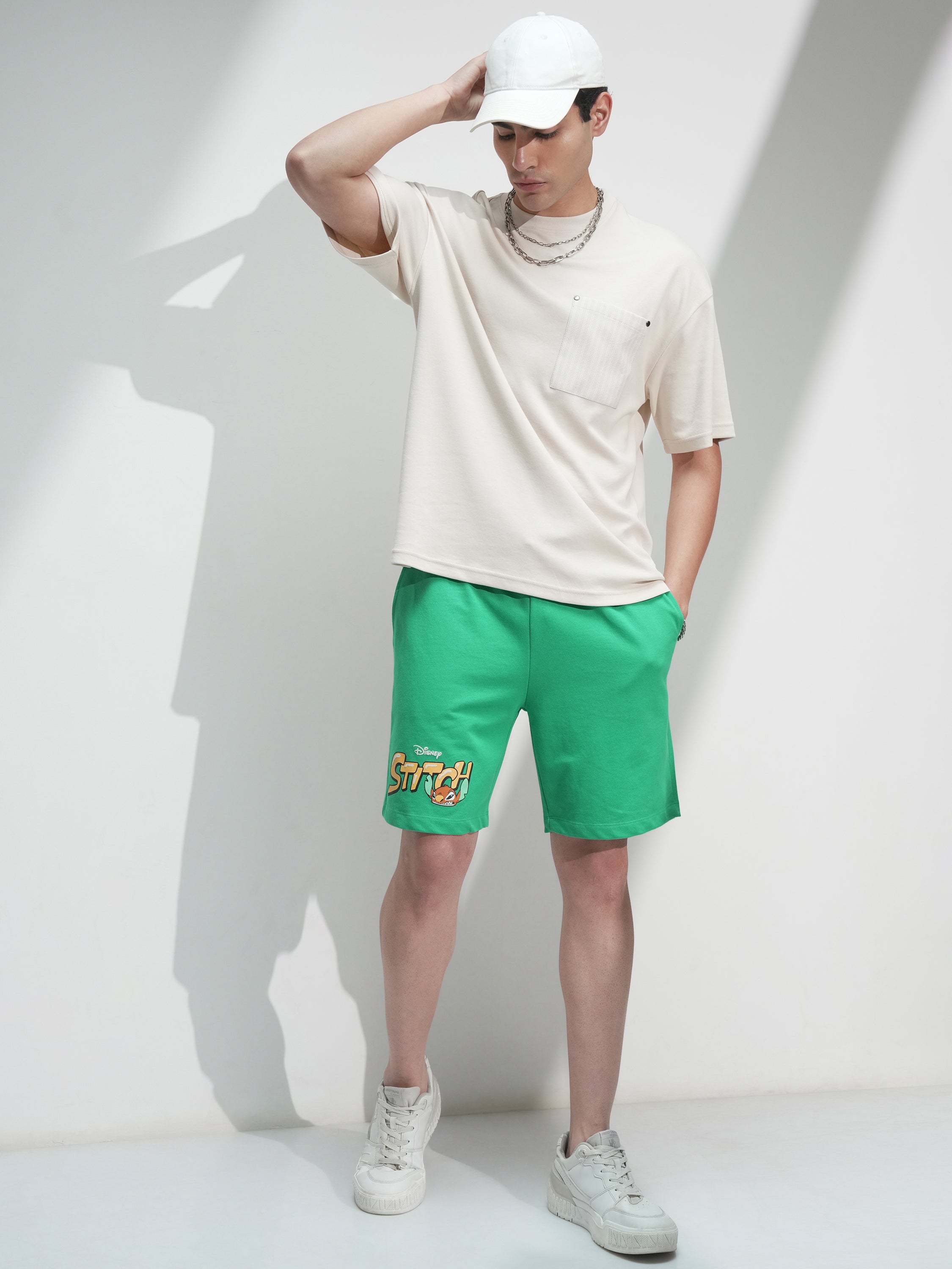 Disney By Highlander Men Green Stitch Relaxed Fit Shorts - Green - Image 2