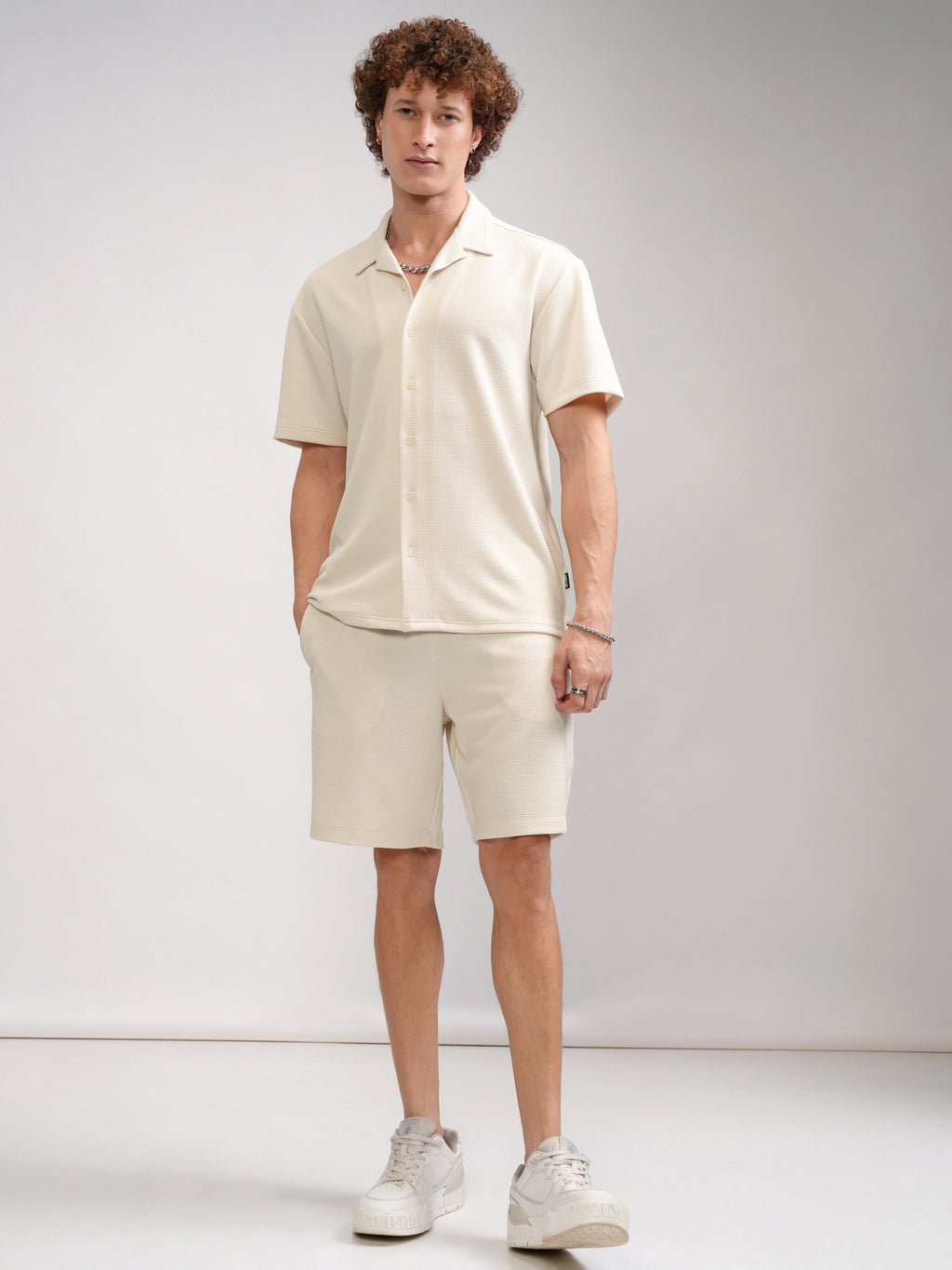 Highlander Men Cream Shirt With Shorts Co-Ords - Cream - Image 2