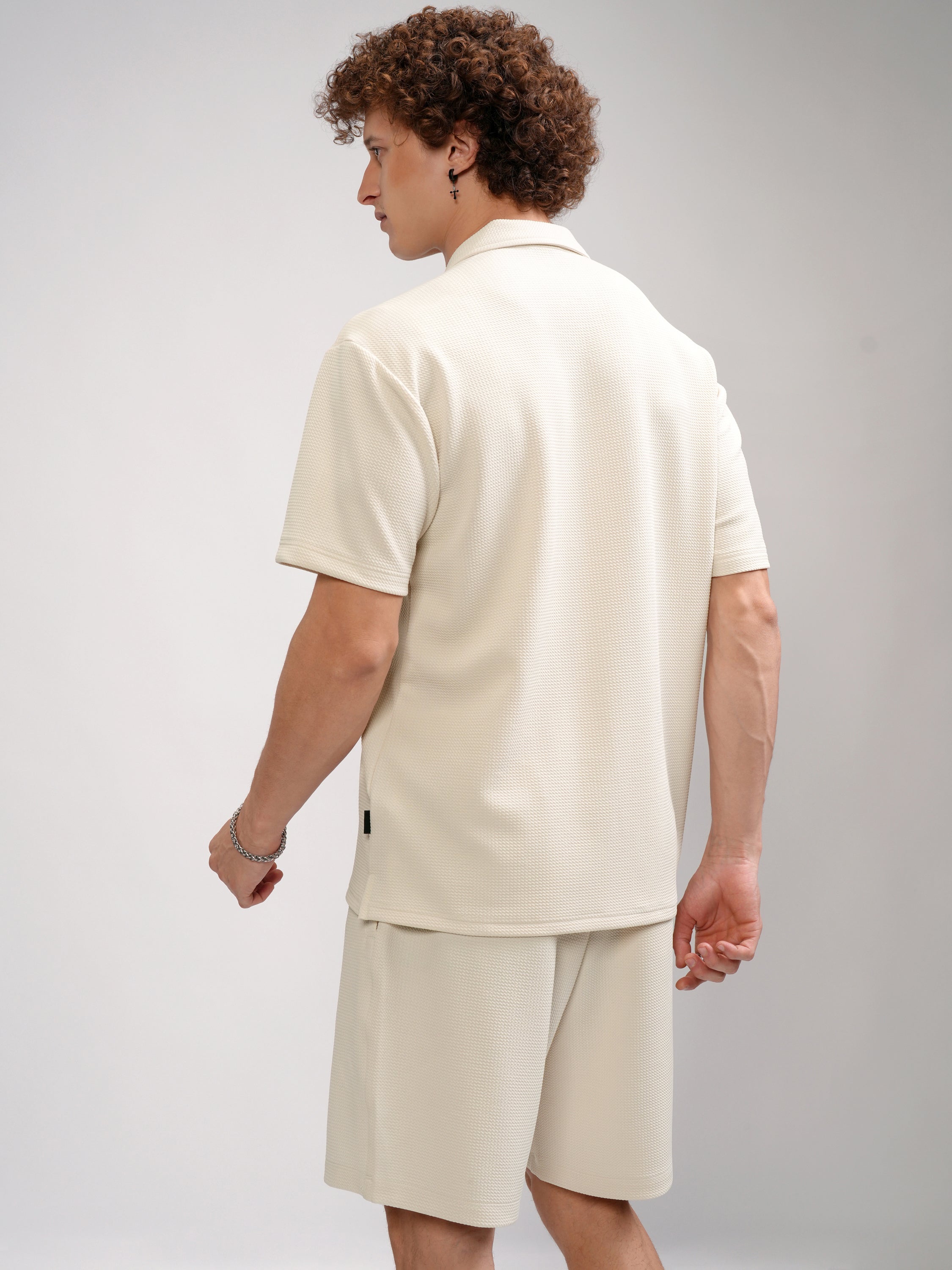 Highlander Men Cream Shirt With Shorts Co-Ords - Cream - Image 3