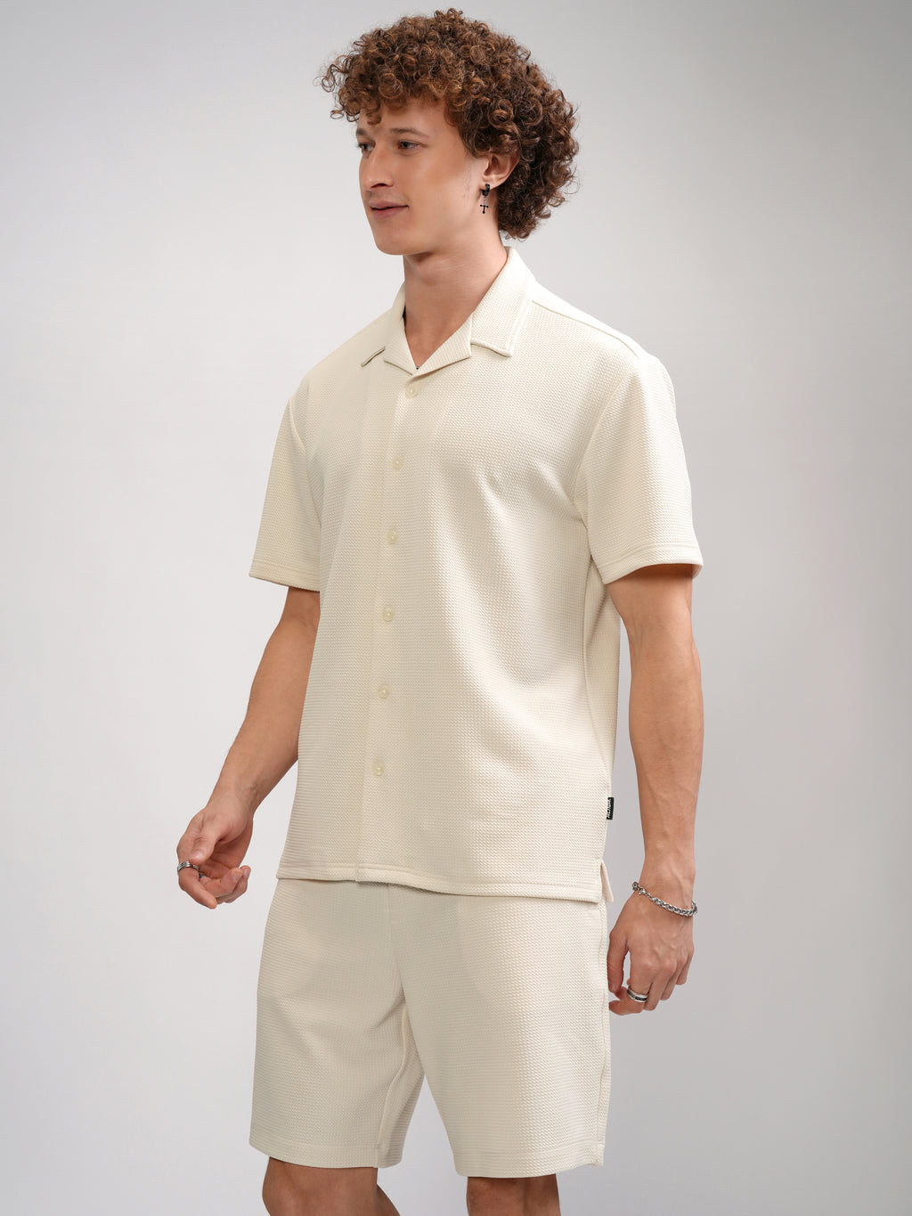 Highlander Men Cream Shirt With Shorts Co-Ords - Cream - Image 4