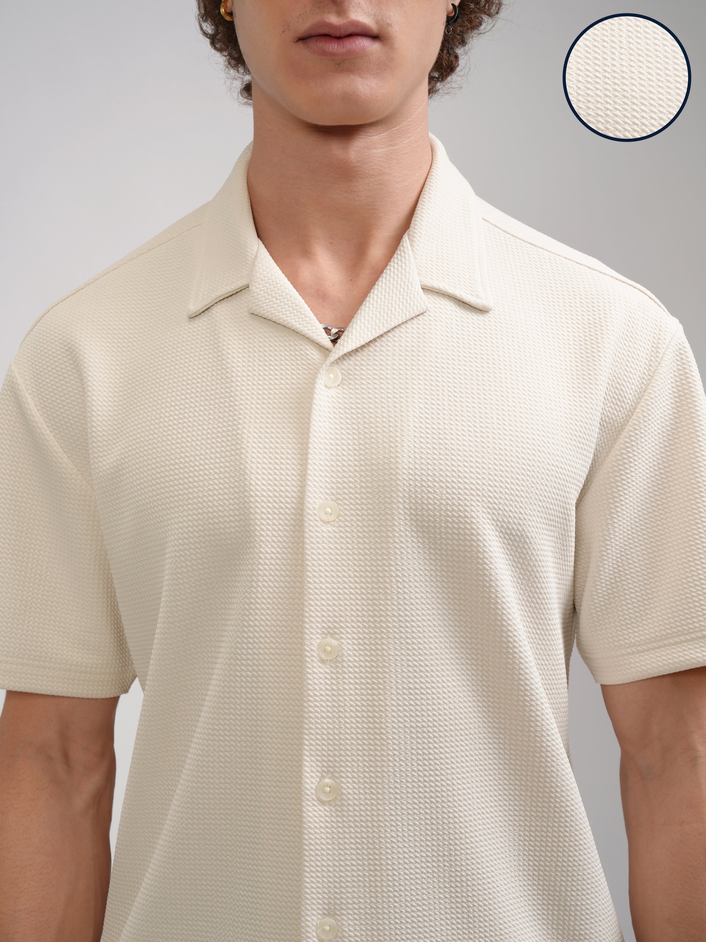 Highlander Men Cream Shirt With Shorts Co-Ords - Cream - Image 5