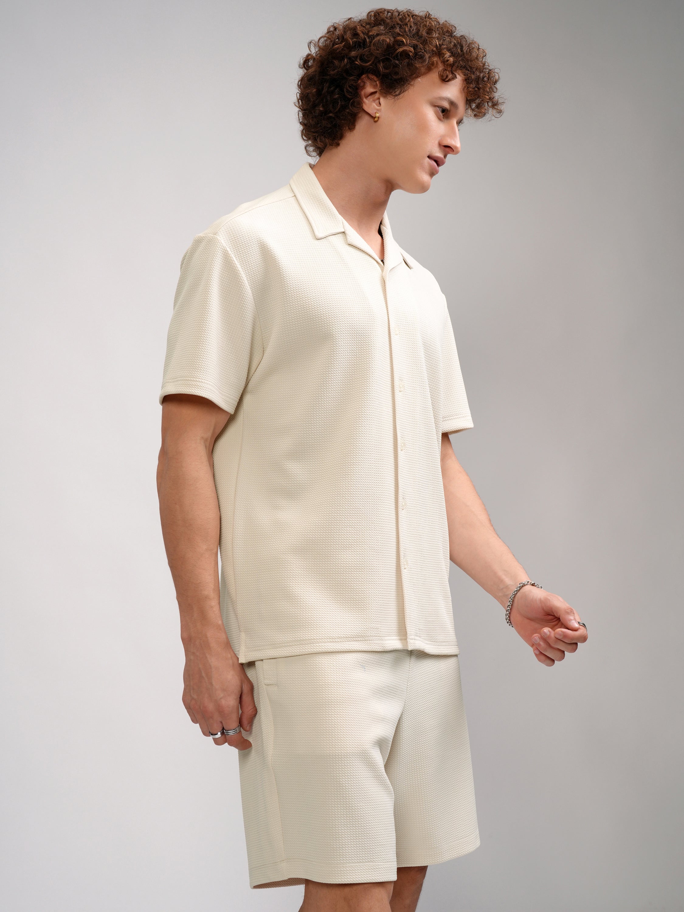 Highlander Men Cream Shirt With Shorts Co-Ords - Cream - Image 6