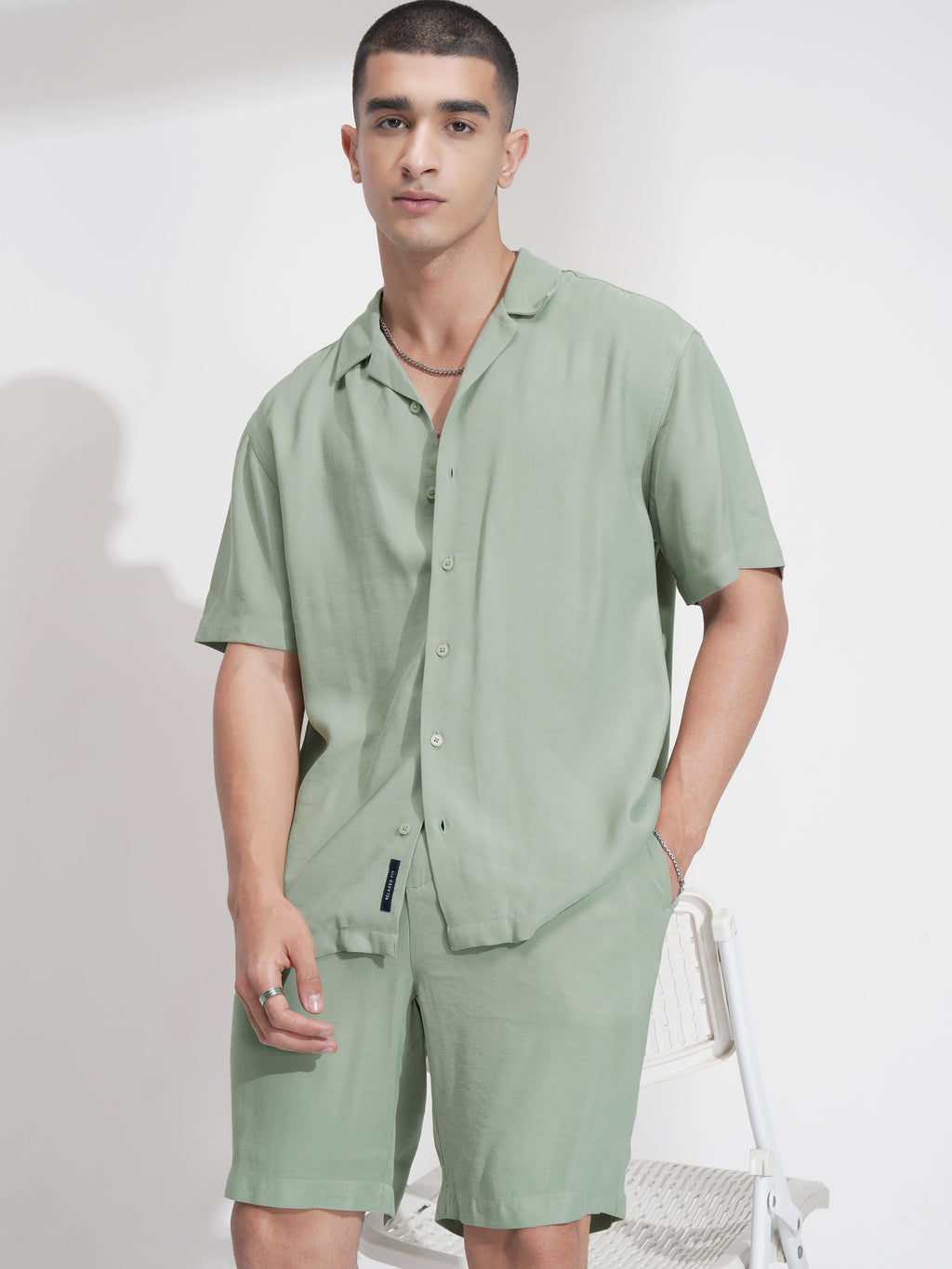 Highlander Men Green Shirt With Shorts Co-Ords - Green - Image 1
