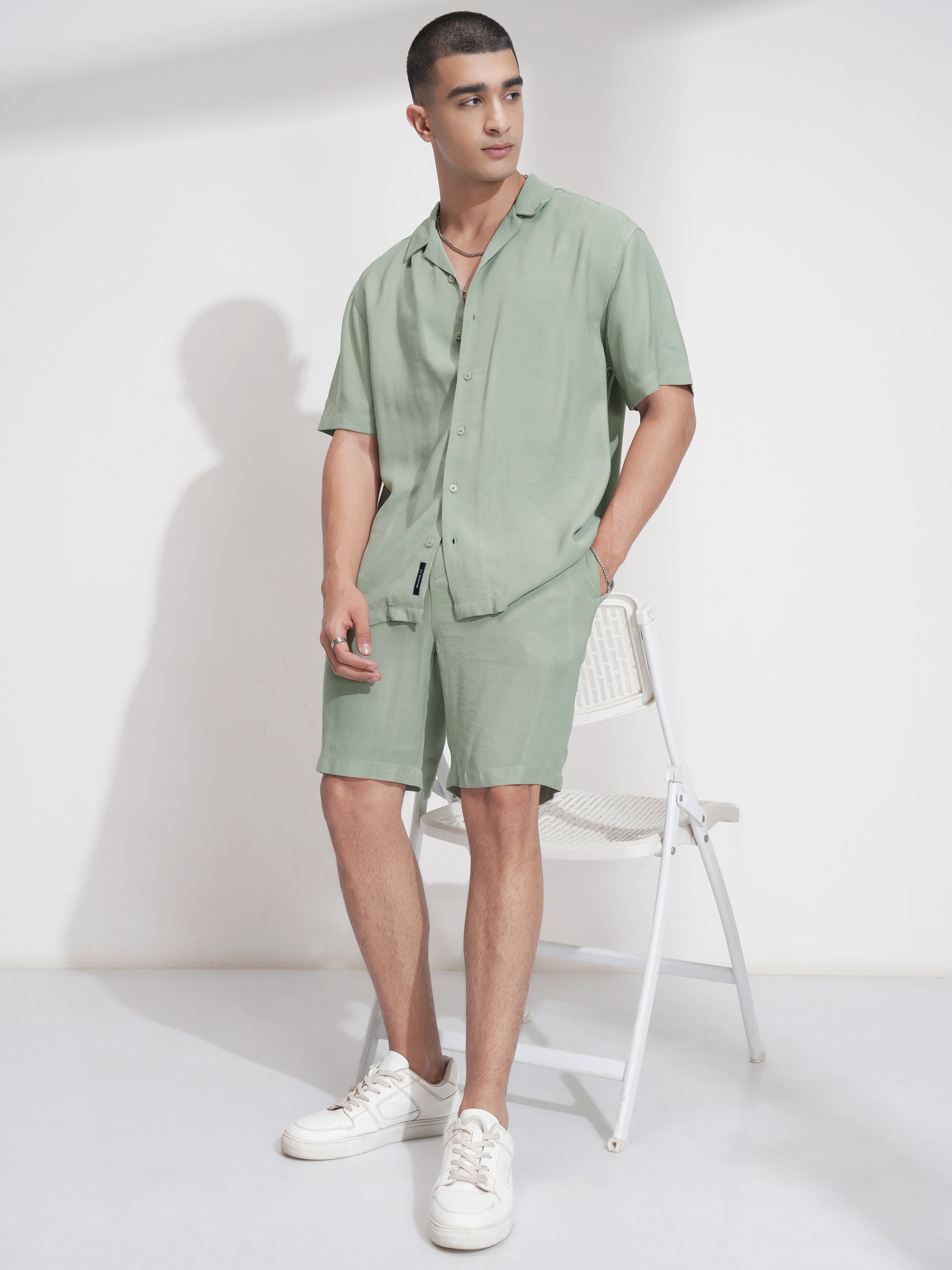 Highlander Men Green Shirt With Shorts Co-Ords - Green - Image 2