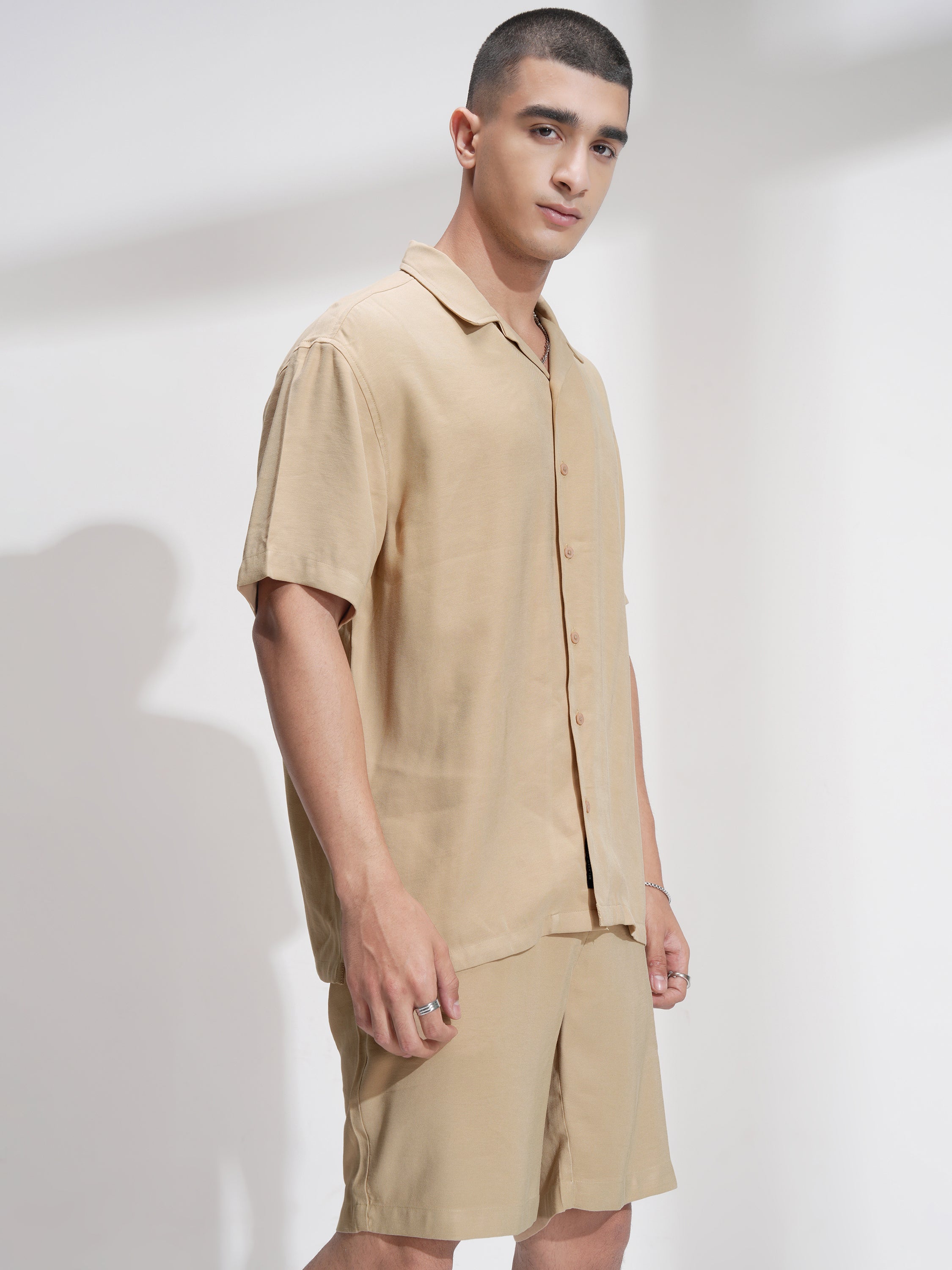 Highlander Men Khaki Shirt With Shorts Co-Ords - Khaki - Image 6