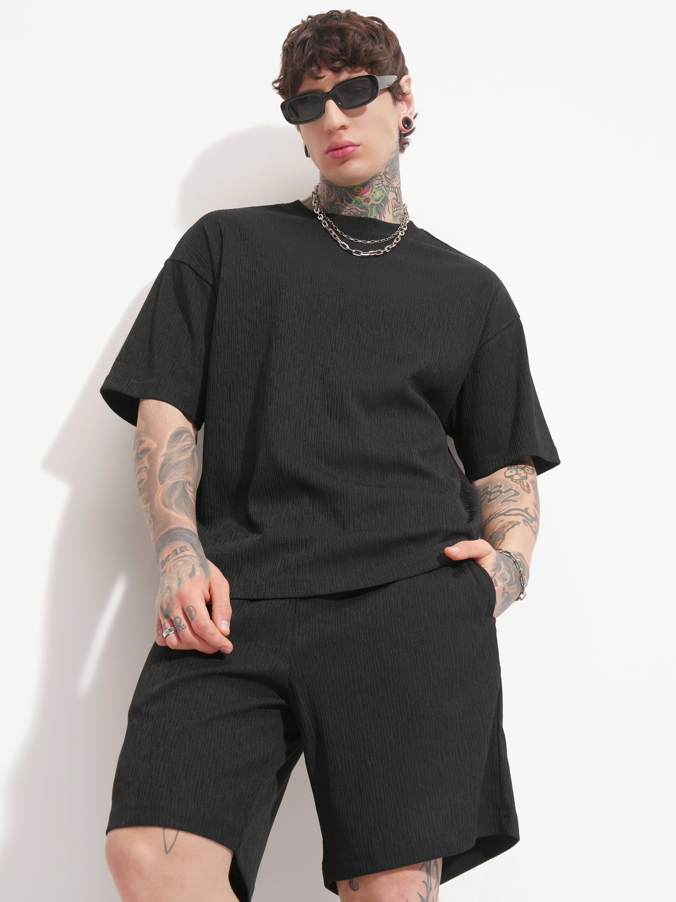 Highlander Men Black T-shirt With Shorts Co-Ords - Black - Image 1