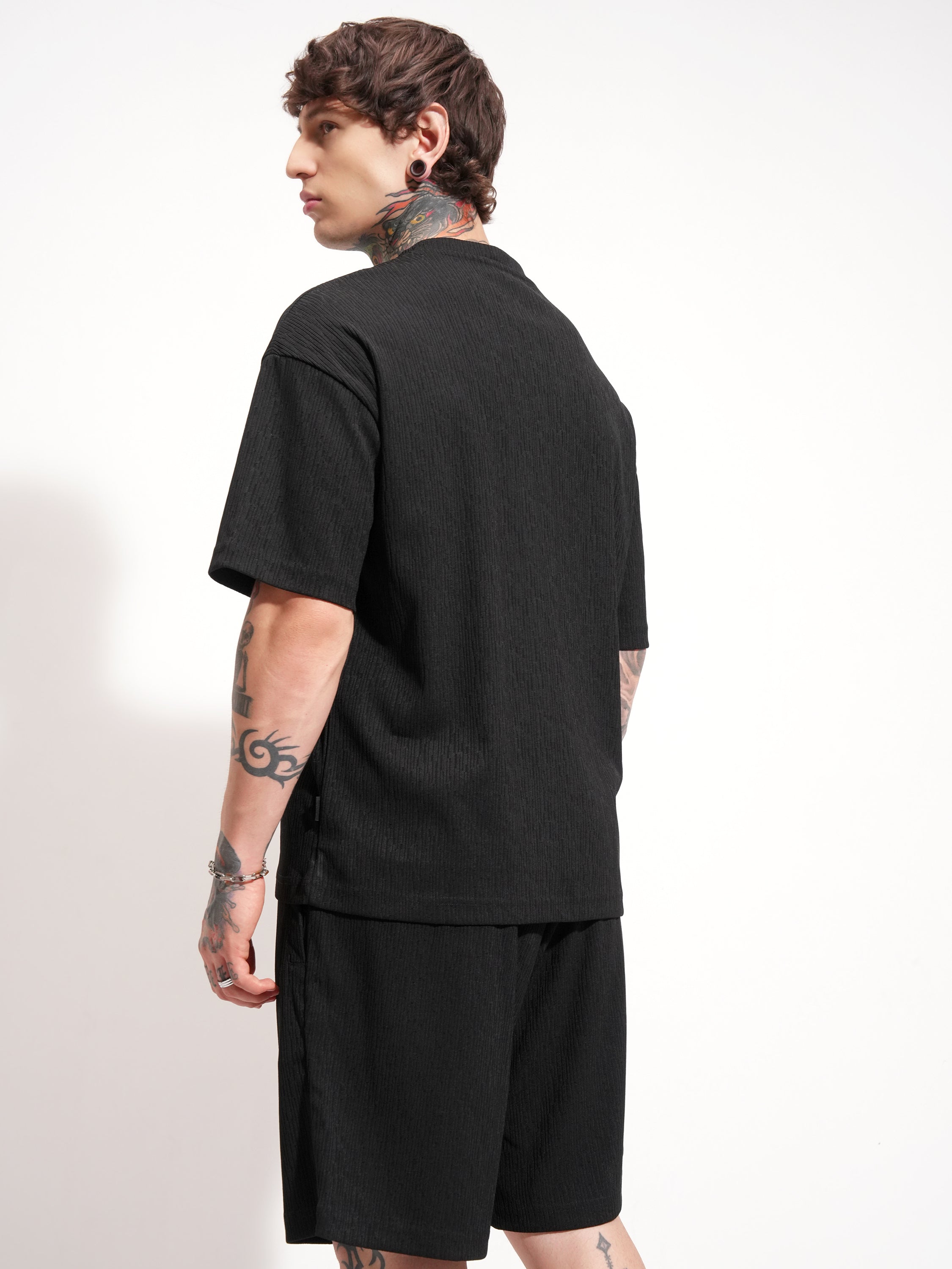 Highlander Men Black T-shirt With Shorts Co-Ords - Black - Image 3