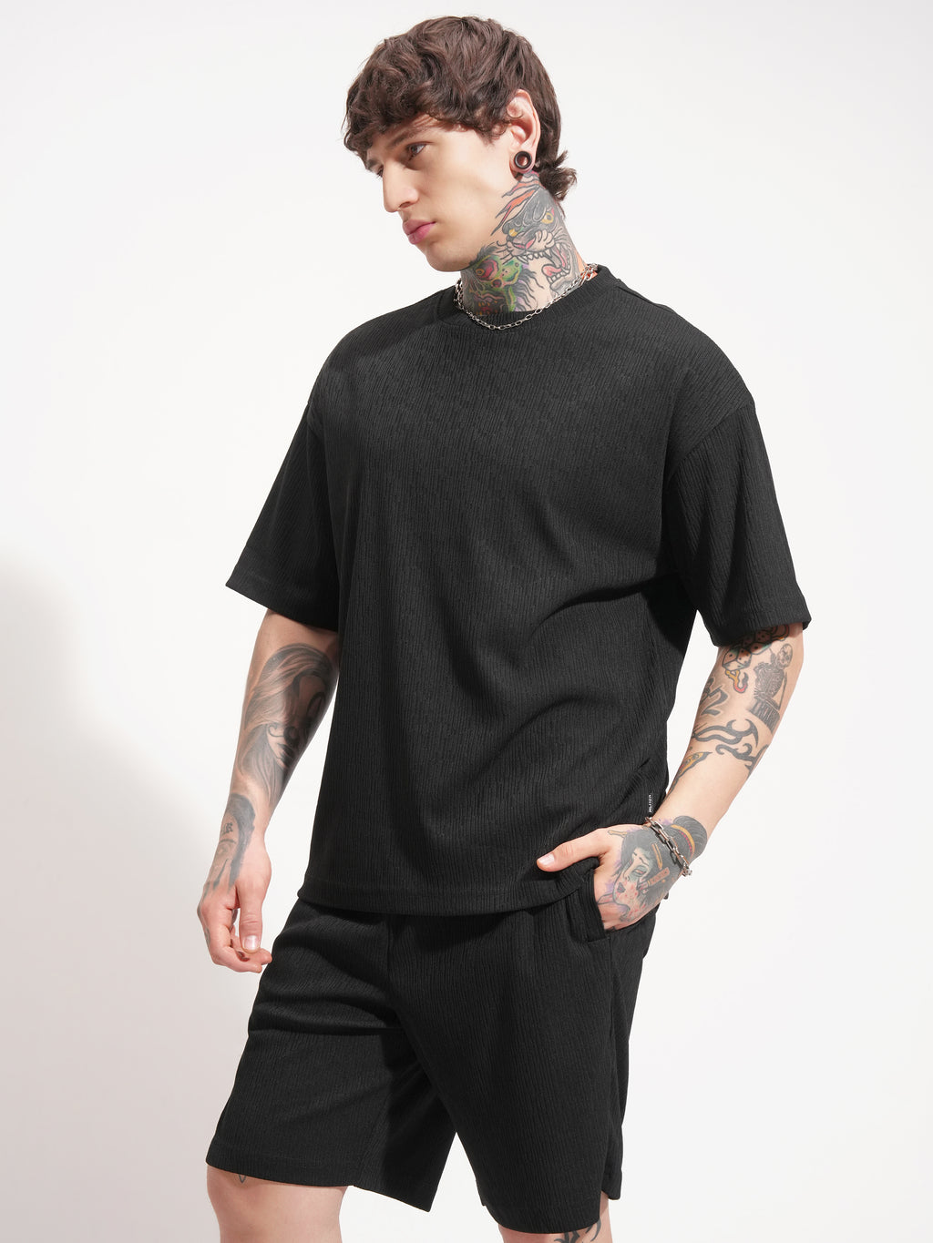 Highlander Men Black T-shirt With Shorts Co-Ords - Black - Image 4