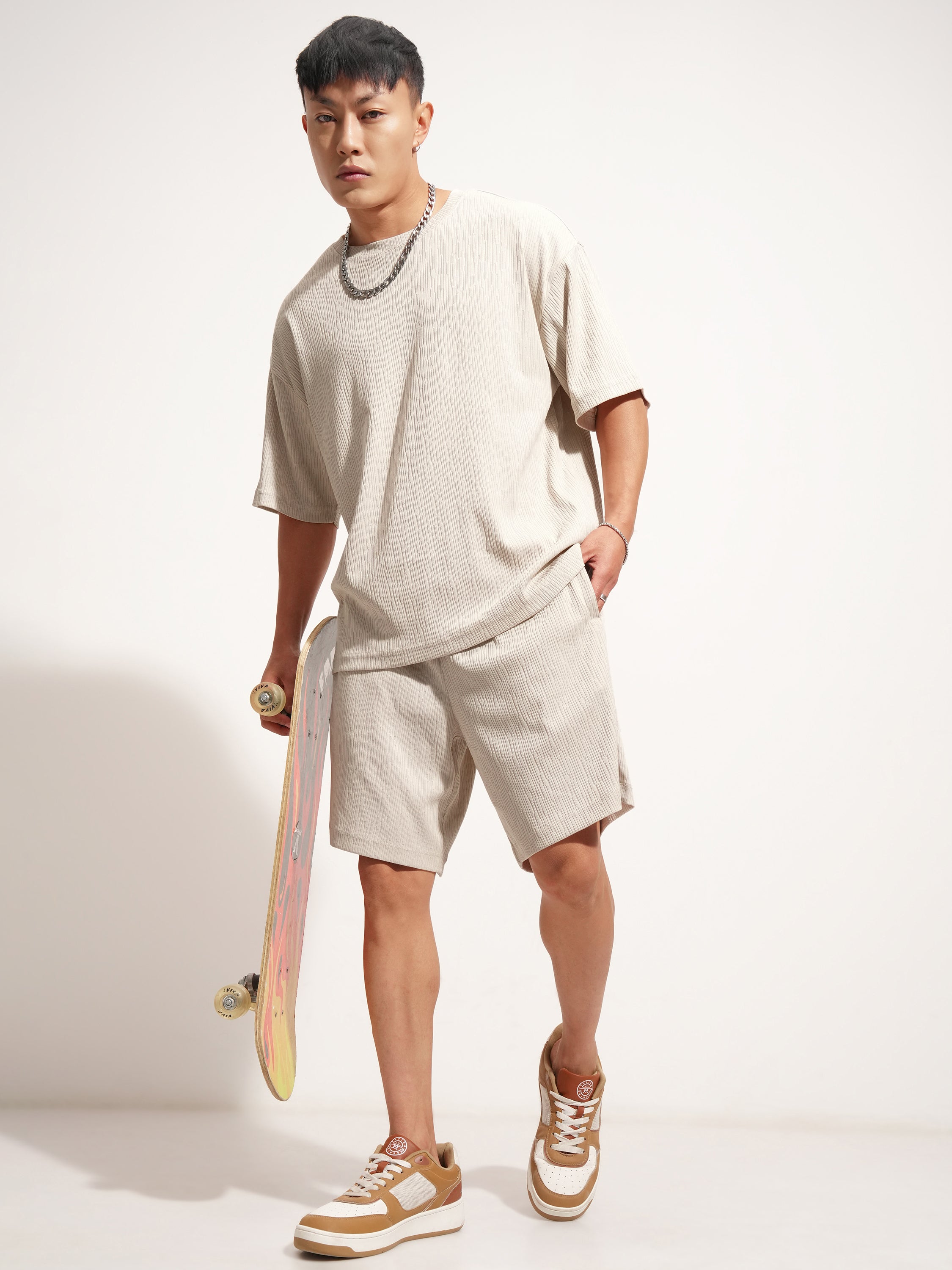 Highlander Men Cream T-Shirt With Shorts Co-Ords - Cream - Image 2