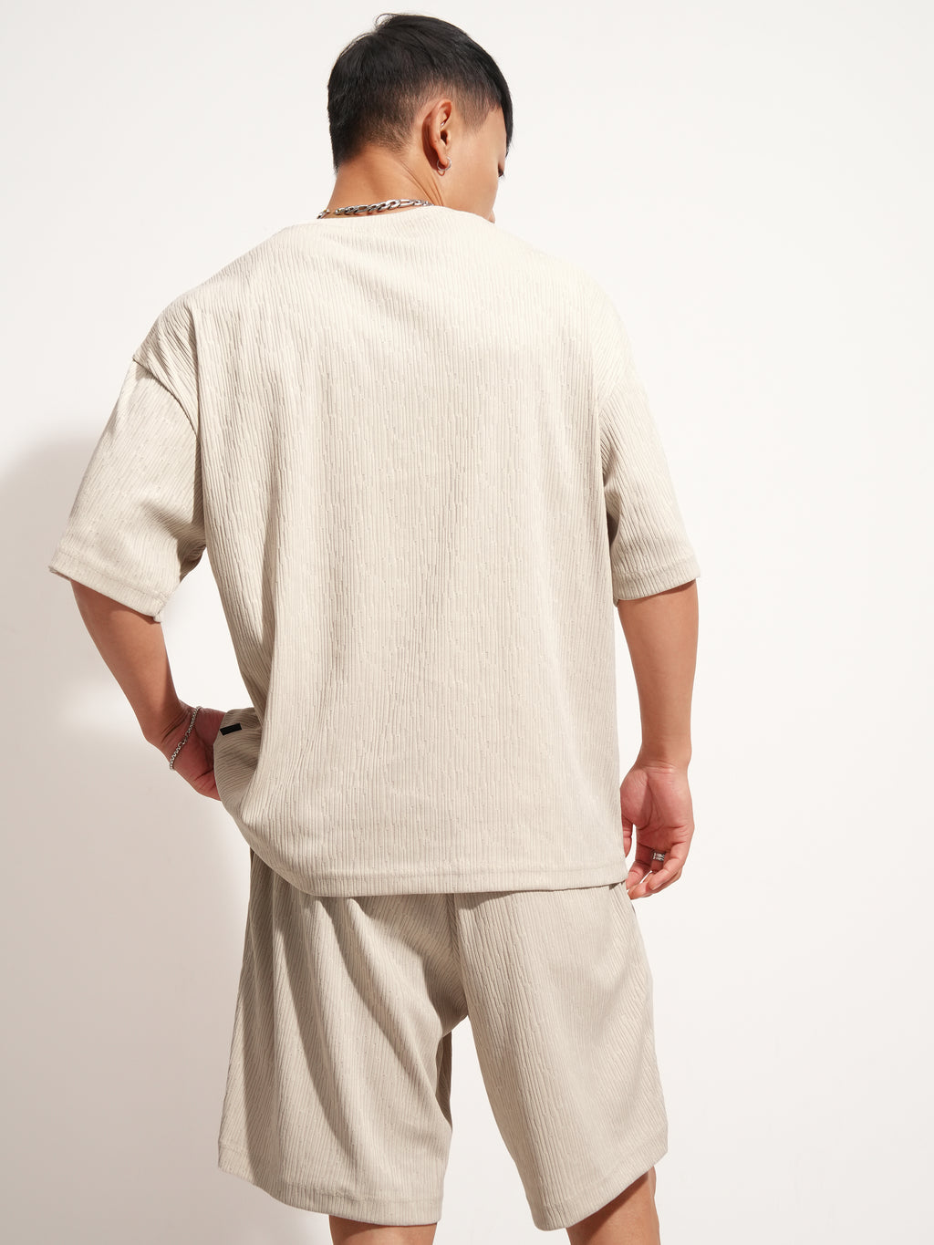 Highlander Men Cream T-Shirt With Shorts Co-Ords - Cream - Image 3