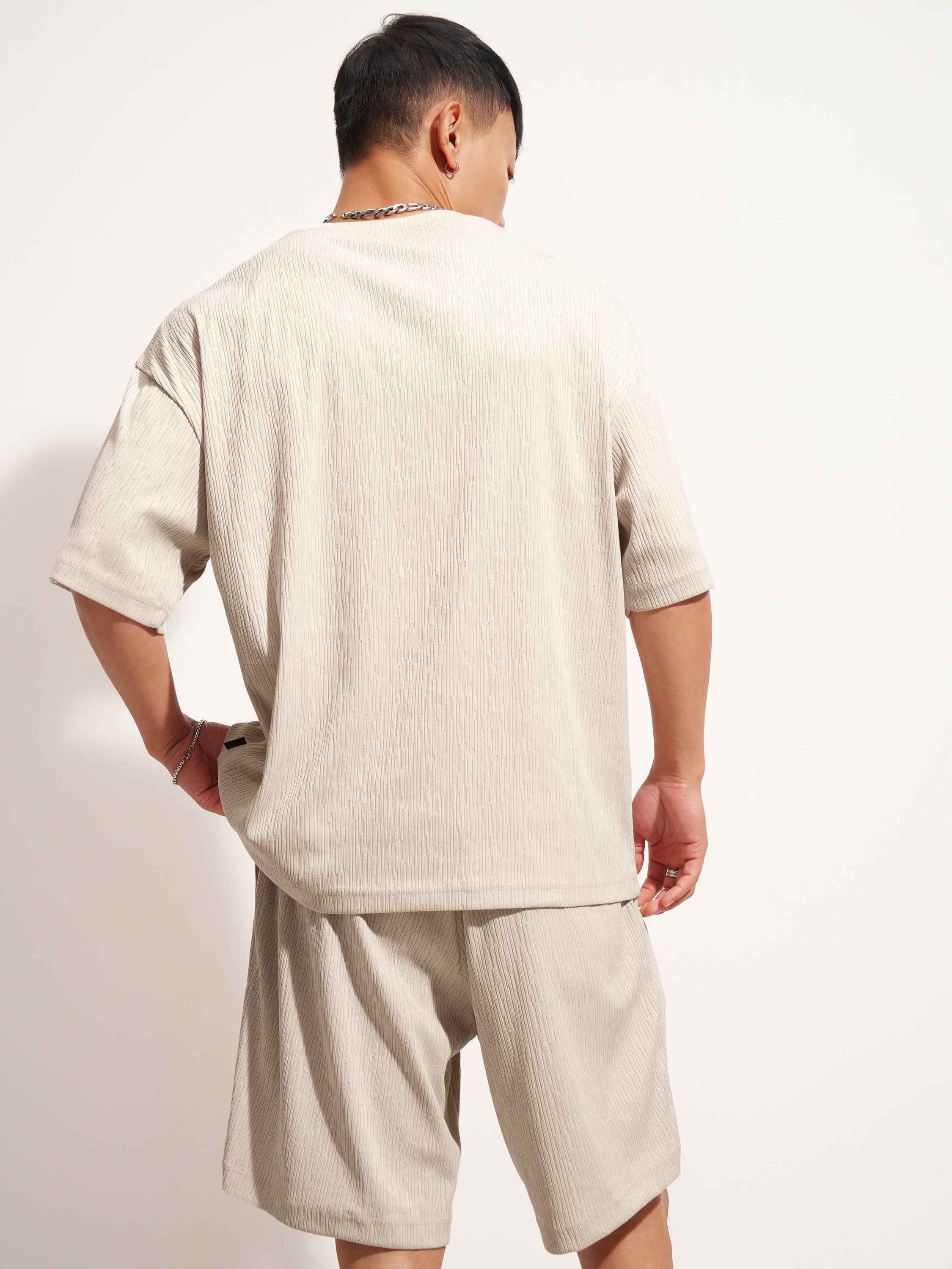 Highlander Men Cream T-Shirt With Shorts Co-Ords - Cream - Image 3