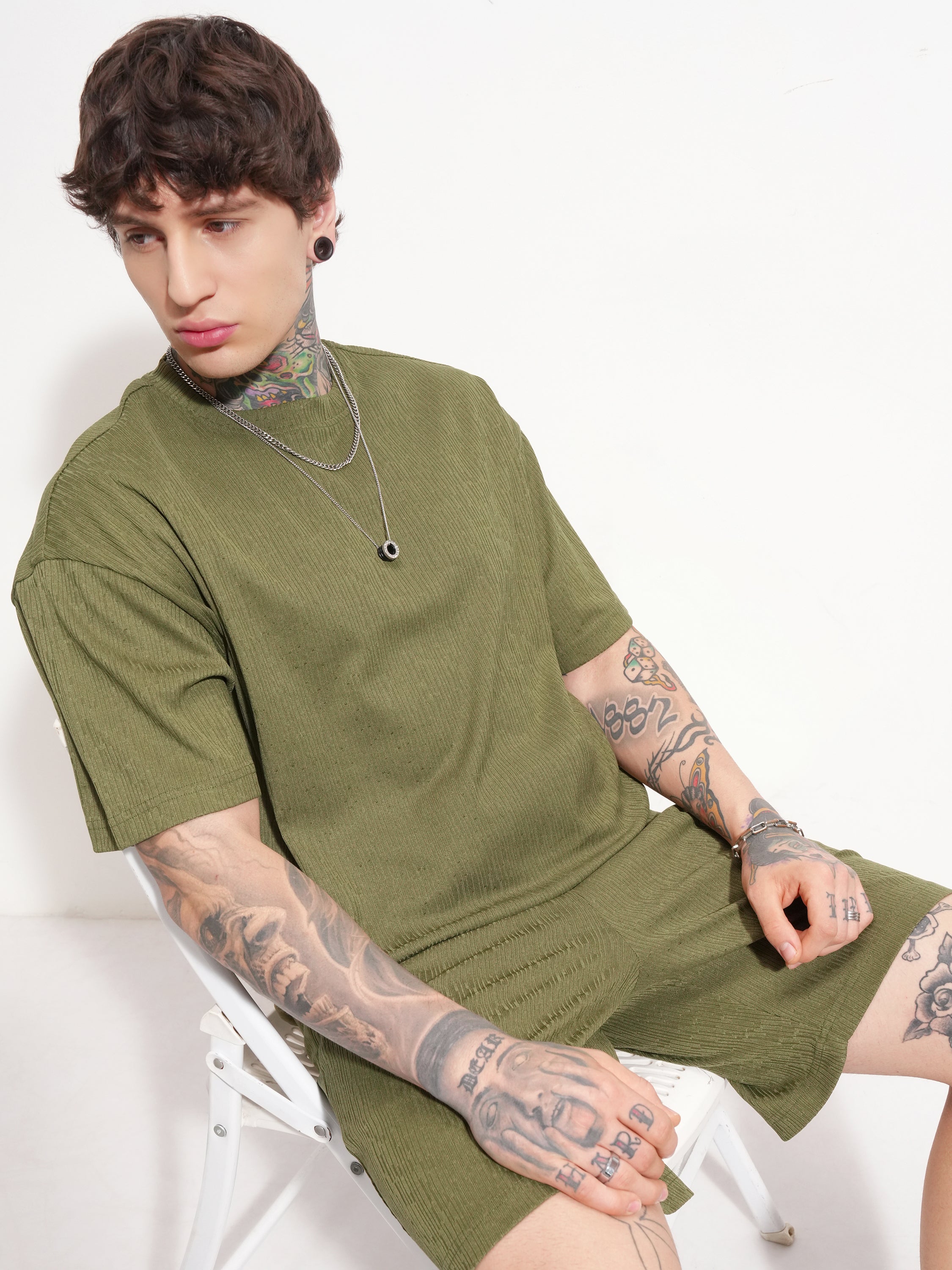 Highlander Men Olive T-shirt With Shorts Co-Ords - Olive - Image 1