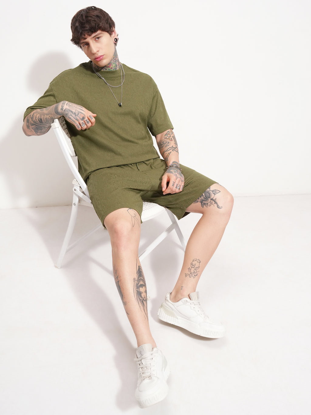 Highlander Men Olive T-shirt With Shorts Co-Ords - Olive - Image 2