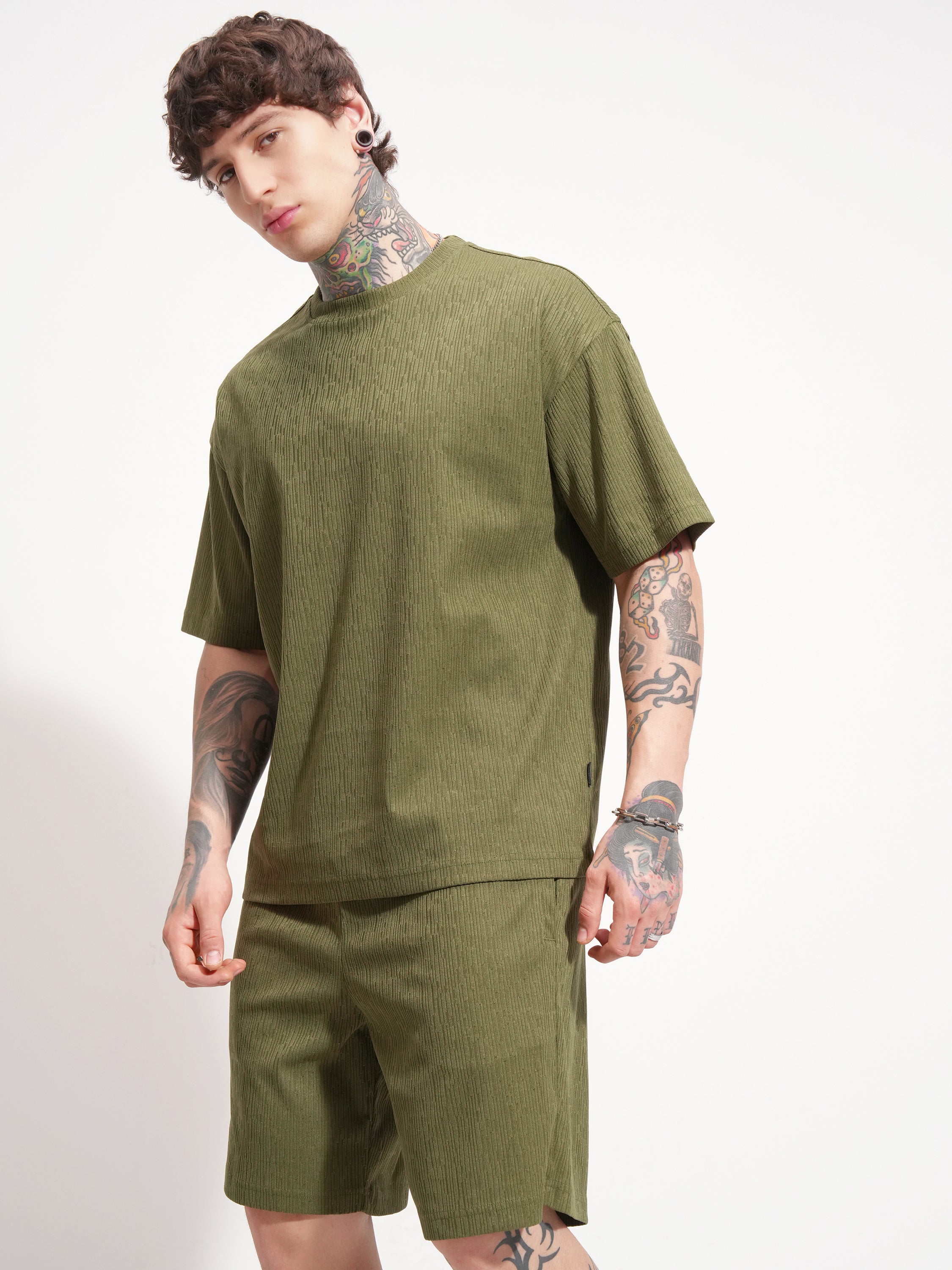 Highlander Men Olive T-shirt With Shorts Co-Ords - Olive - Image 4