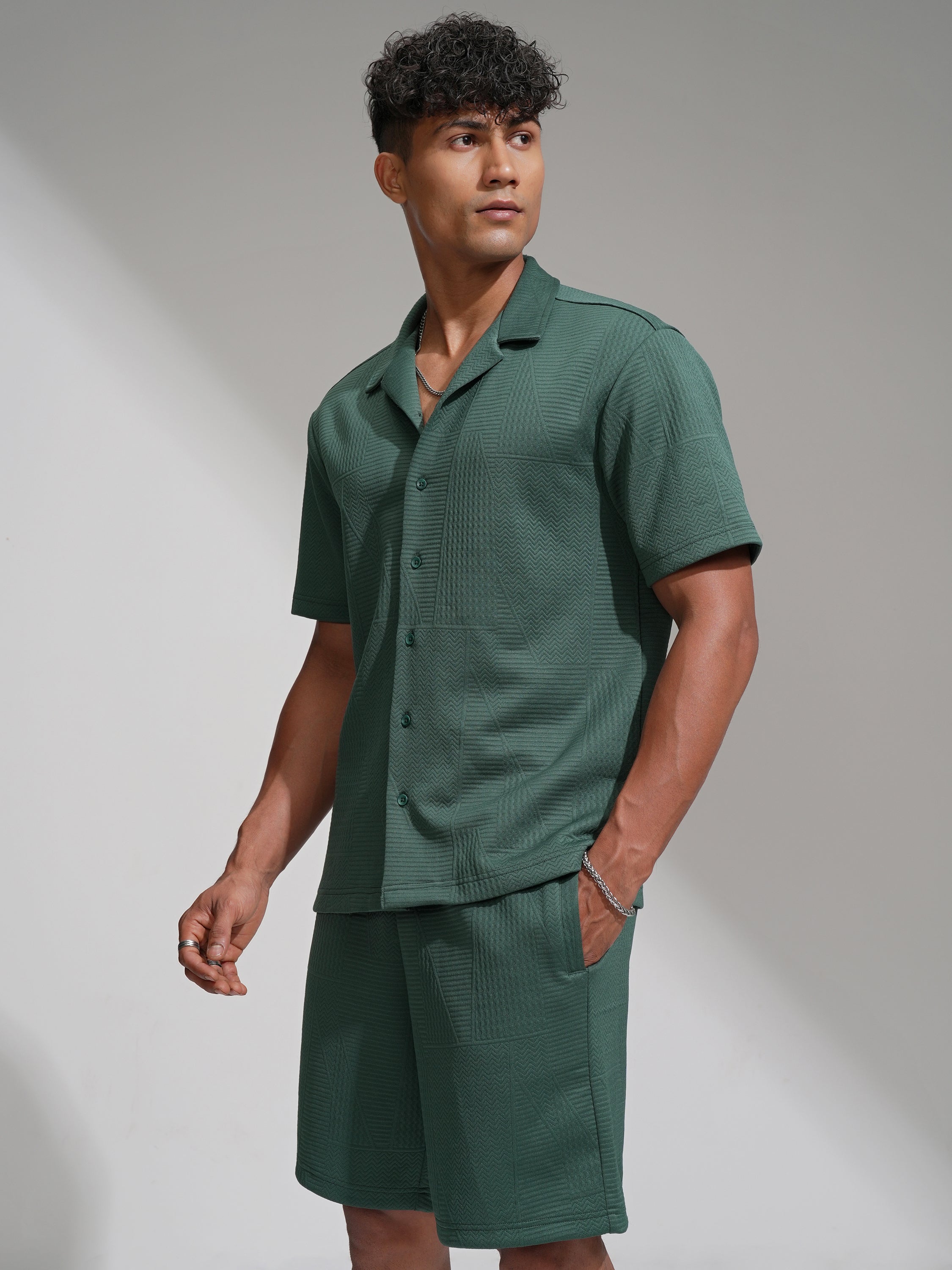Highlander Men Teal Shirt With Shorts Co-Ords - Teal - Image 4