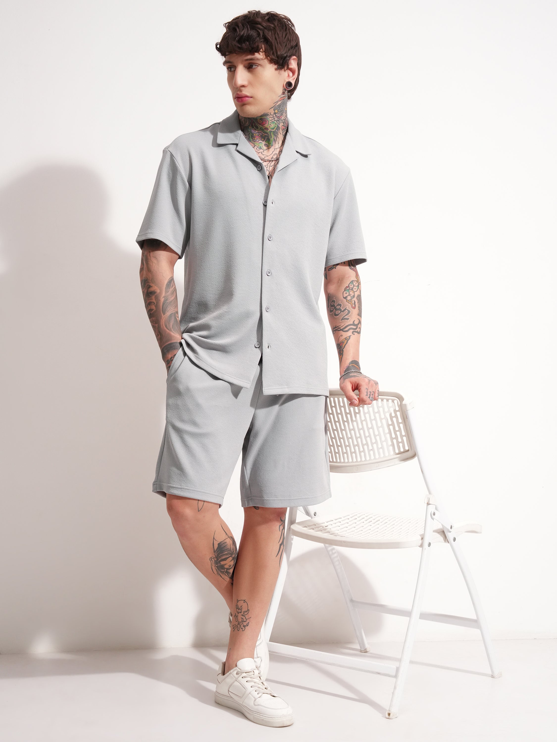 Highlander Men Grey Shirt With Shorts Co-Ords - Grey - Image 2