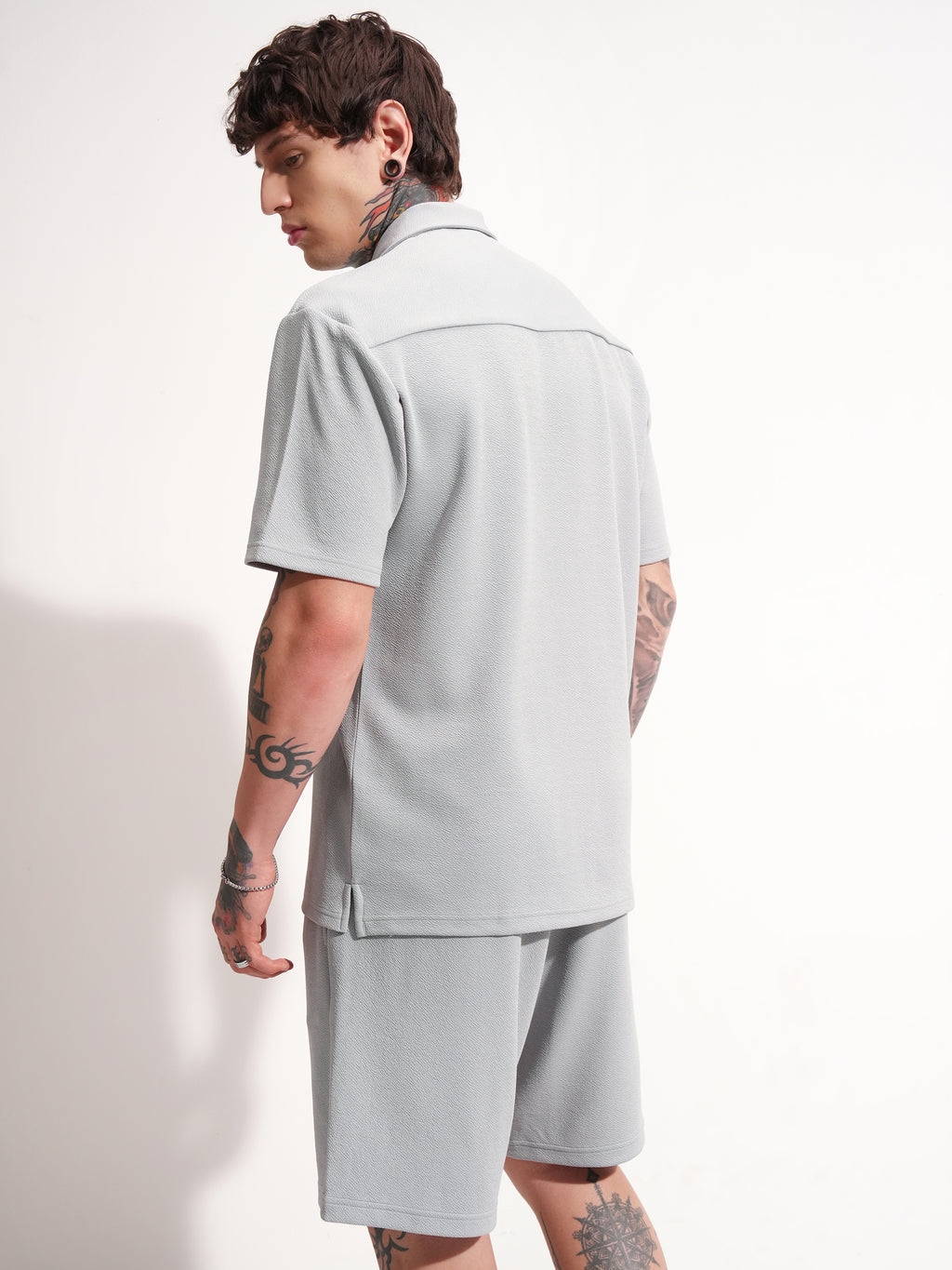 Highlander Men Grey Shirt With Shorts Co-Ords - Grey - Image 3