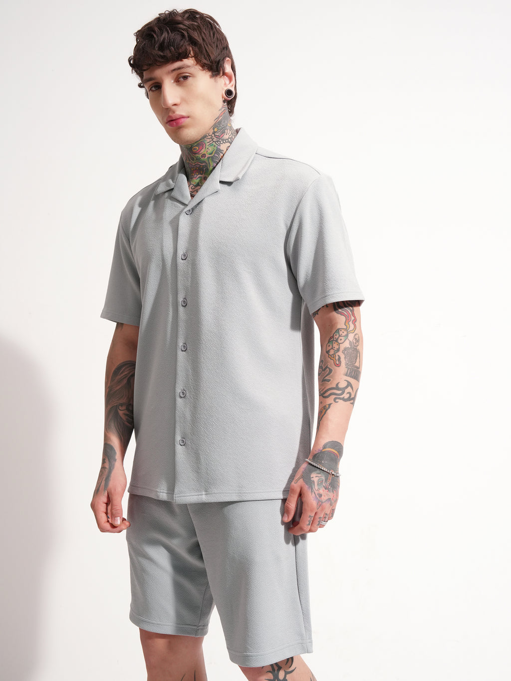 Highlander Men Grey Shirt With Shorts Co-Ords - Grey - Image 4