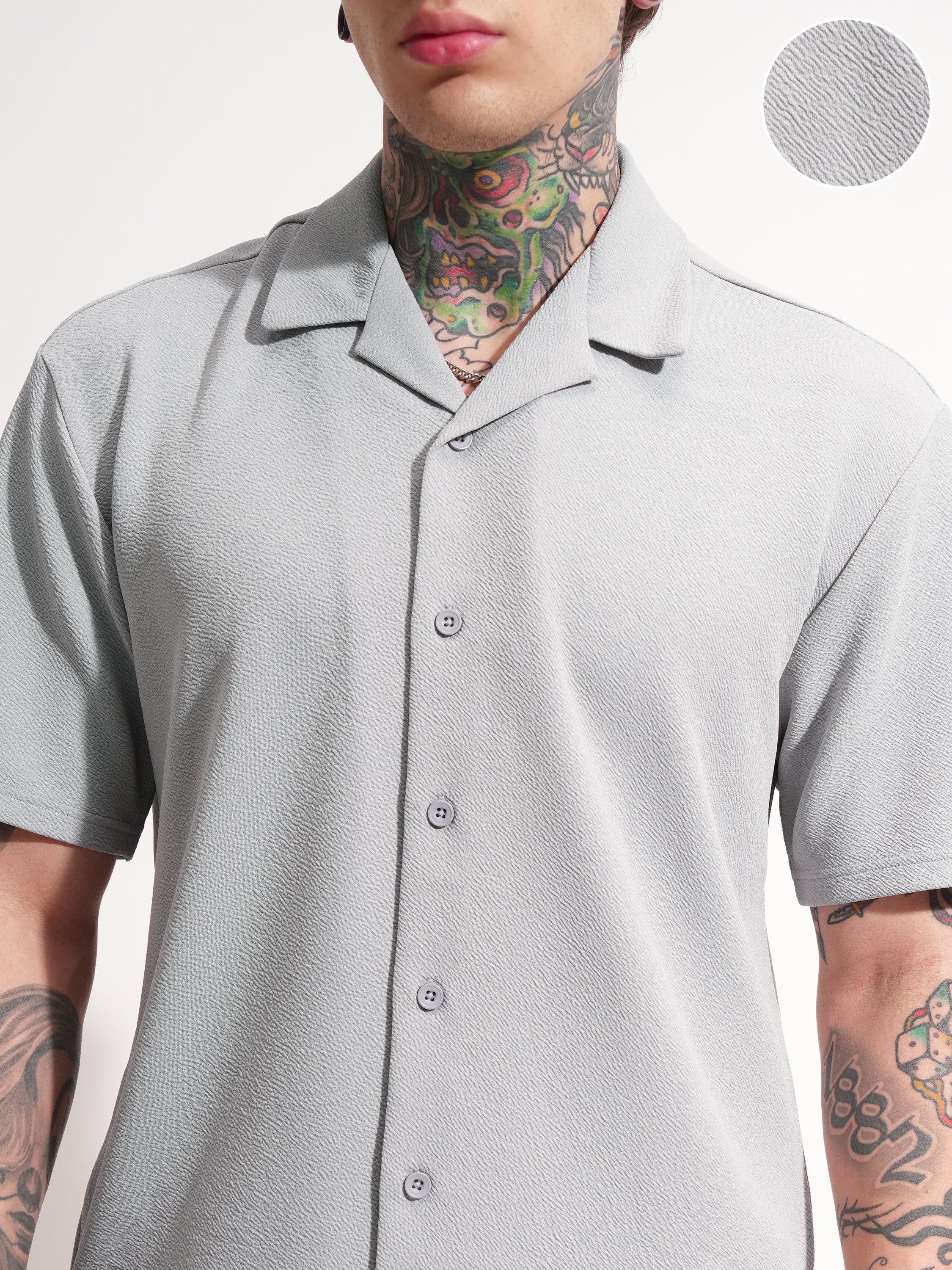 Highlander Men Grey Shirt With Shorts Co-Ords - Grey - Image 5