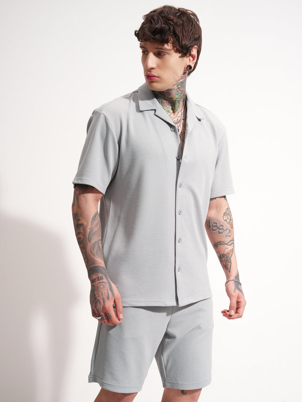 Highlander Men Grey Shirt With Shorts Co-Ords - Grey - Image 6