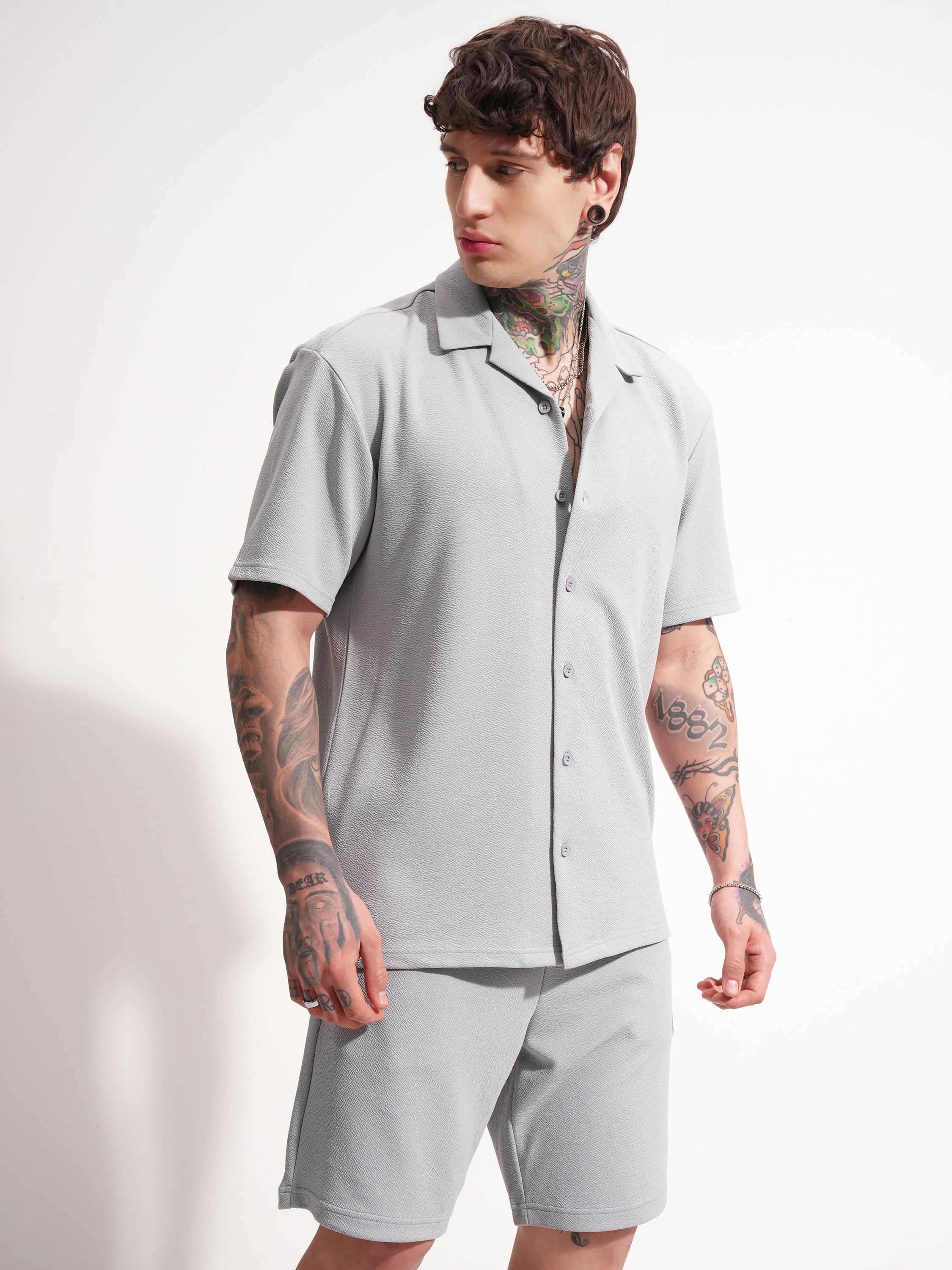 Highlander Men Grey Shirt With Shorts Co-Ords - Grey - Image 6