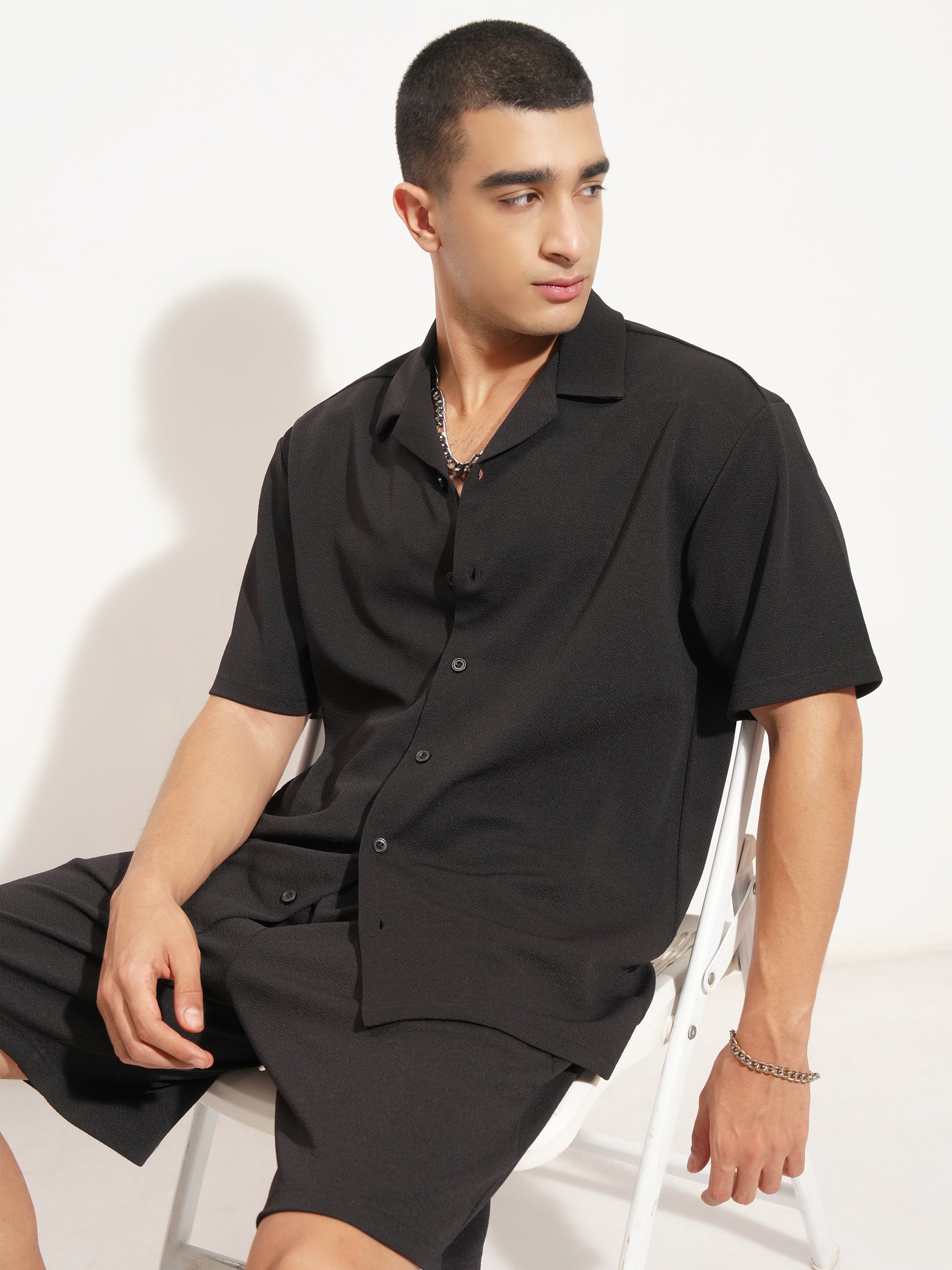 Highlander Men Black Shirt With Shorts Co-Ords - Black - Image 1