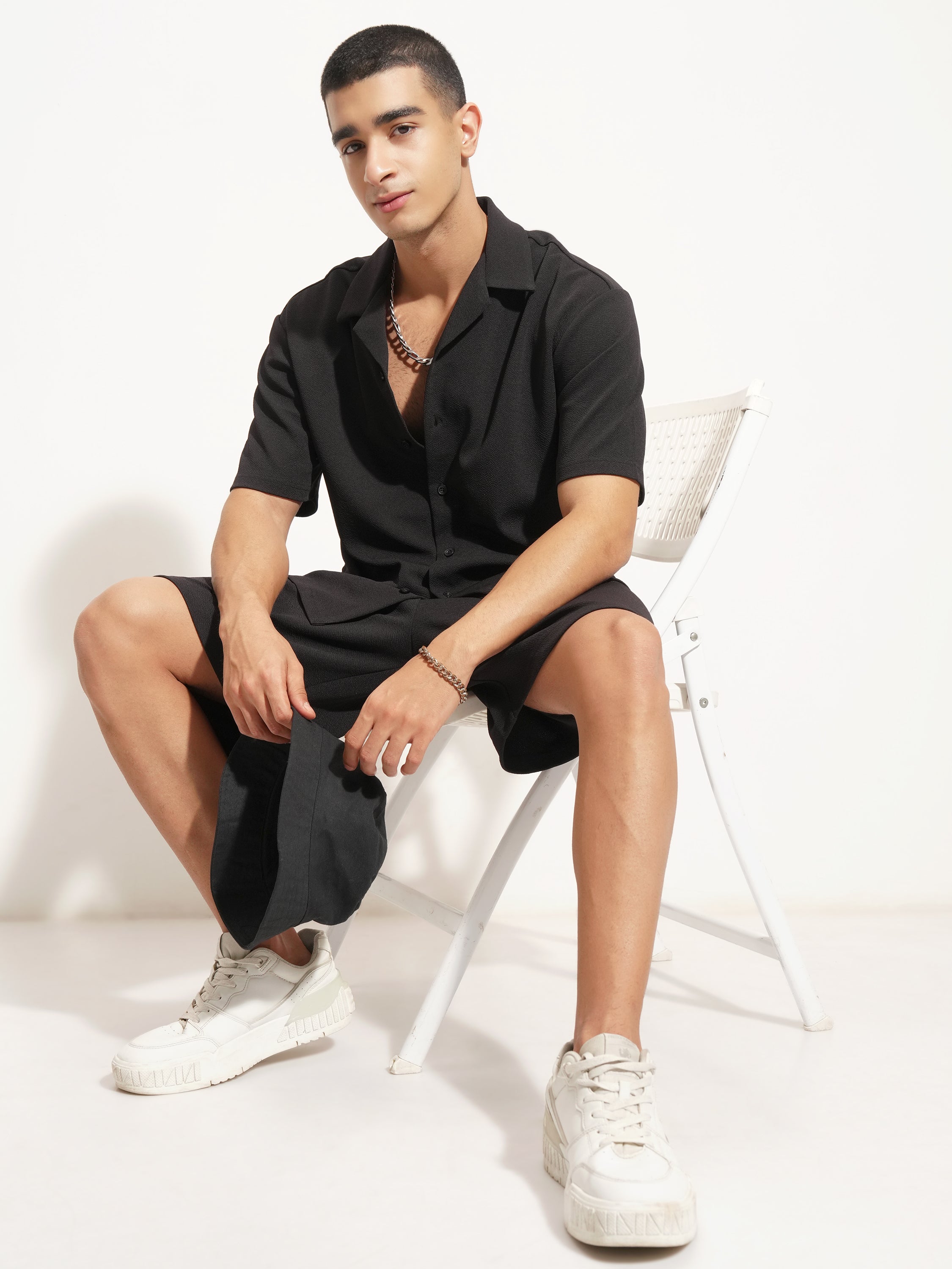 Highlander Men Black Shirt With Shorts Co-Ords - Black - Image 2