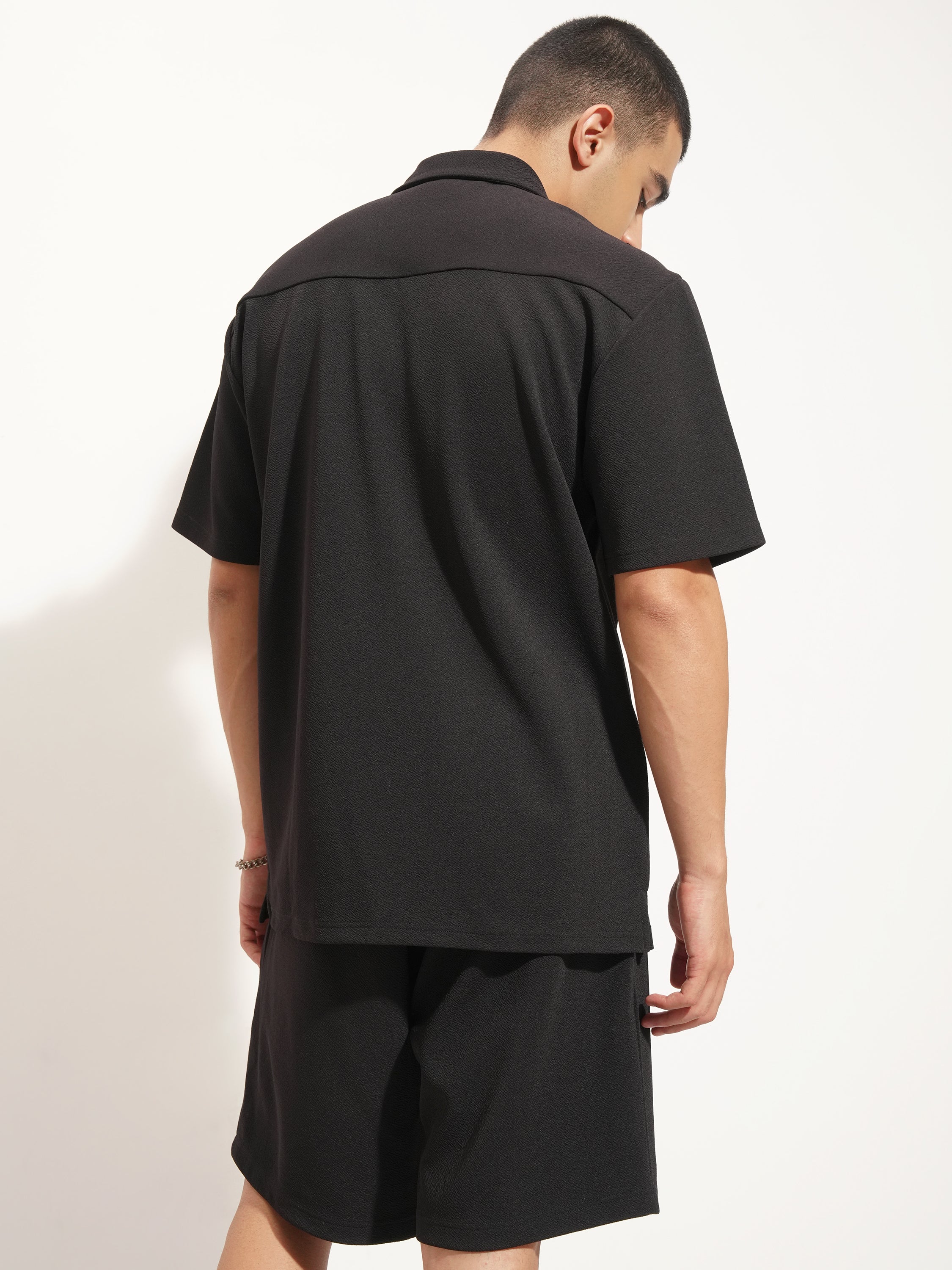 Highlander Men Black Shirt With Shorts Co-Ords - Black - Image 3