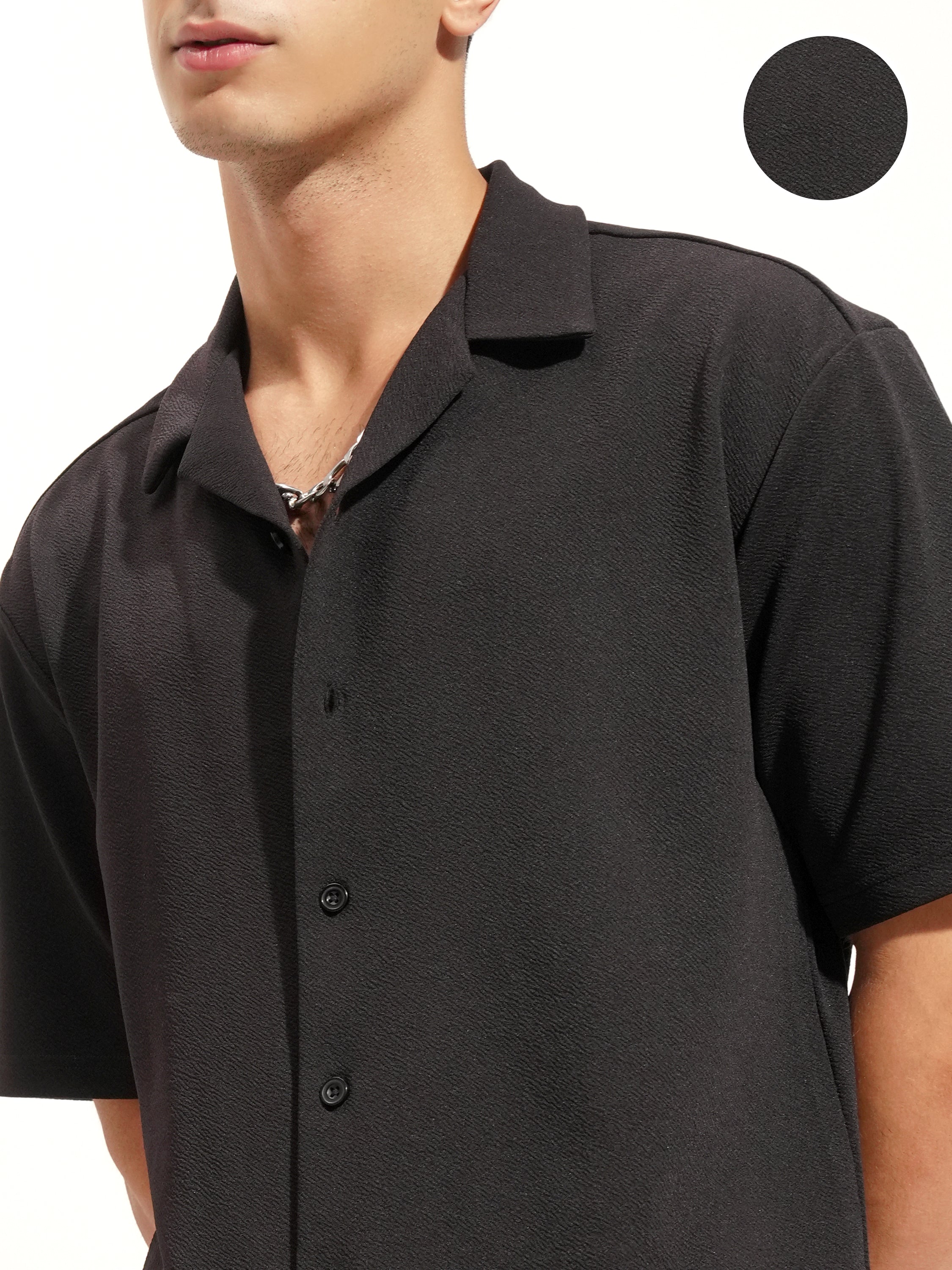Highlander Men Black Shirt With Shorts Co-Ords - Black - Image 5