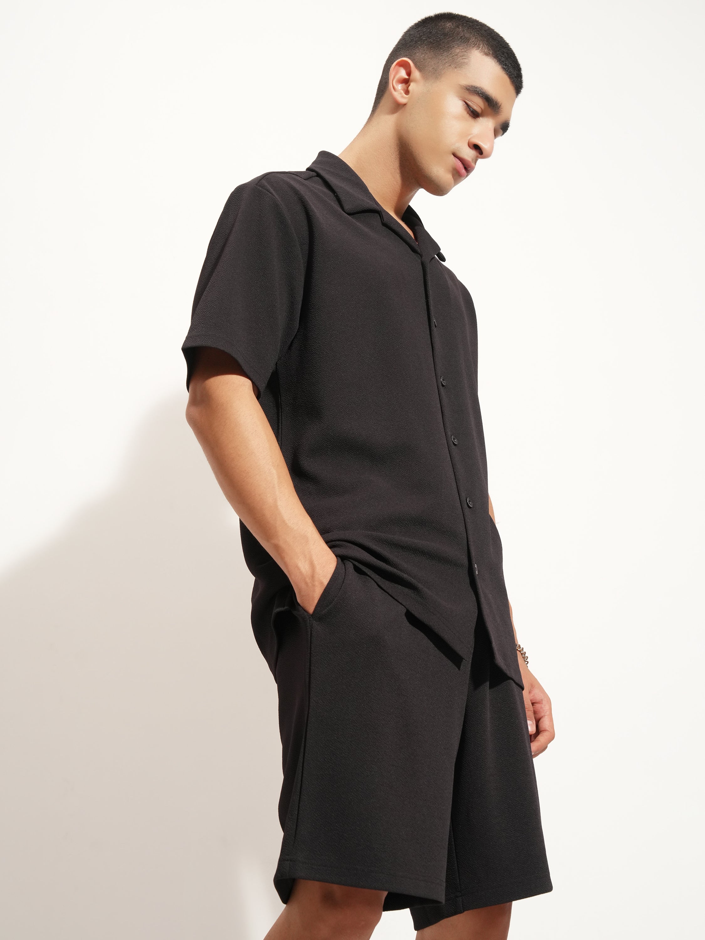 Highlander Men Black Shirt With Shorts Co-Ords - Black - Image 6