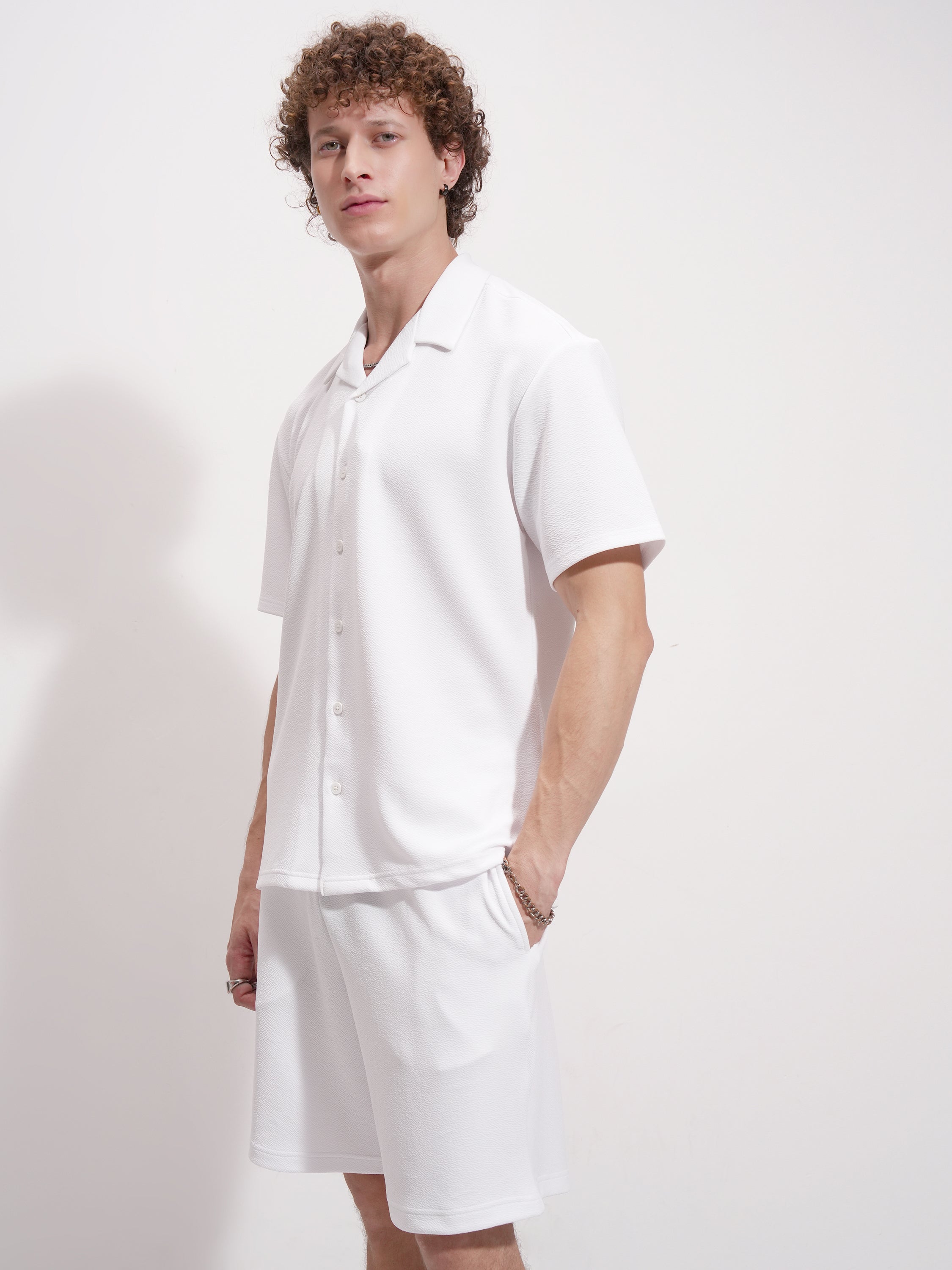 Highlander Men White Shirt With Shorts Co-Ords - White - Image 4