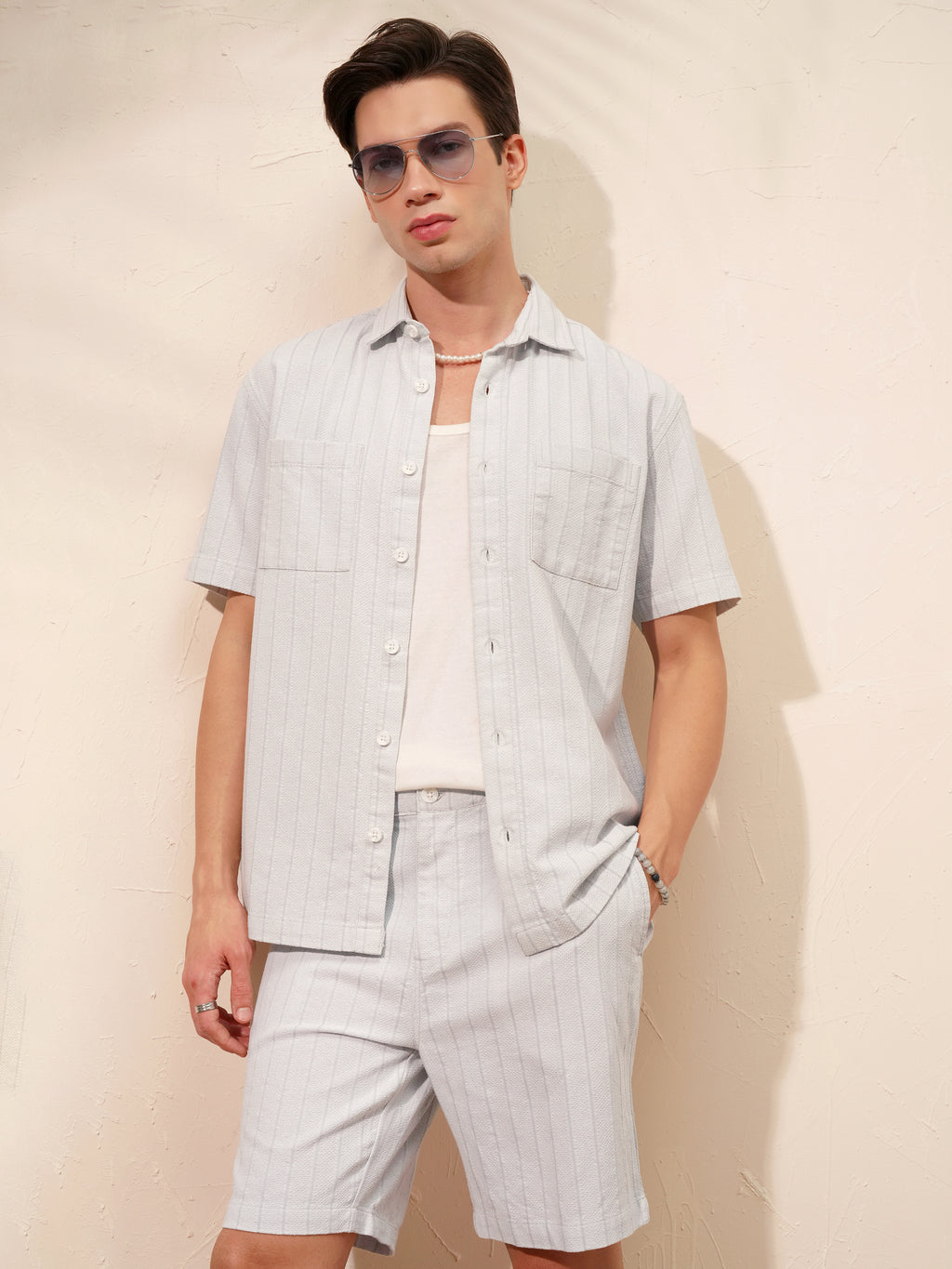 Highlander Men Grey Shirt With Shorts Co-Ords - Grey - Image 1