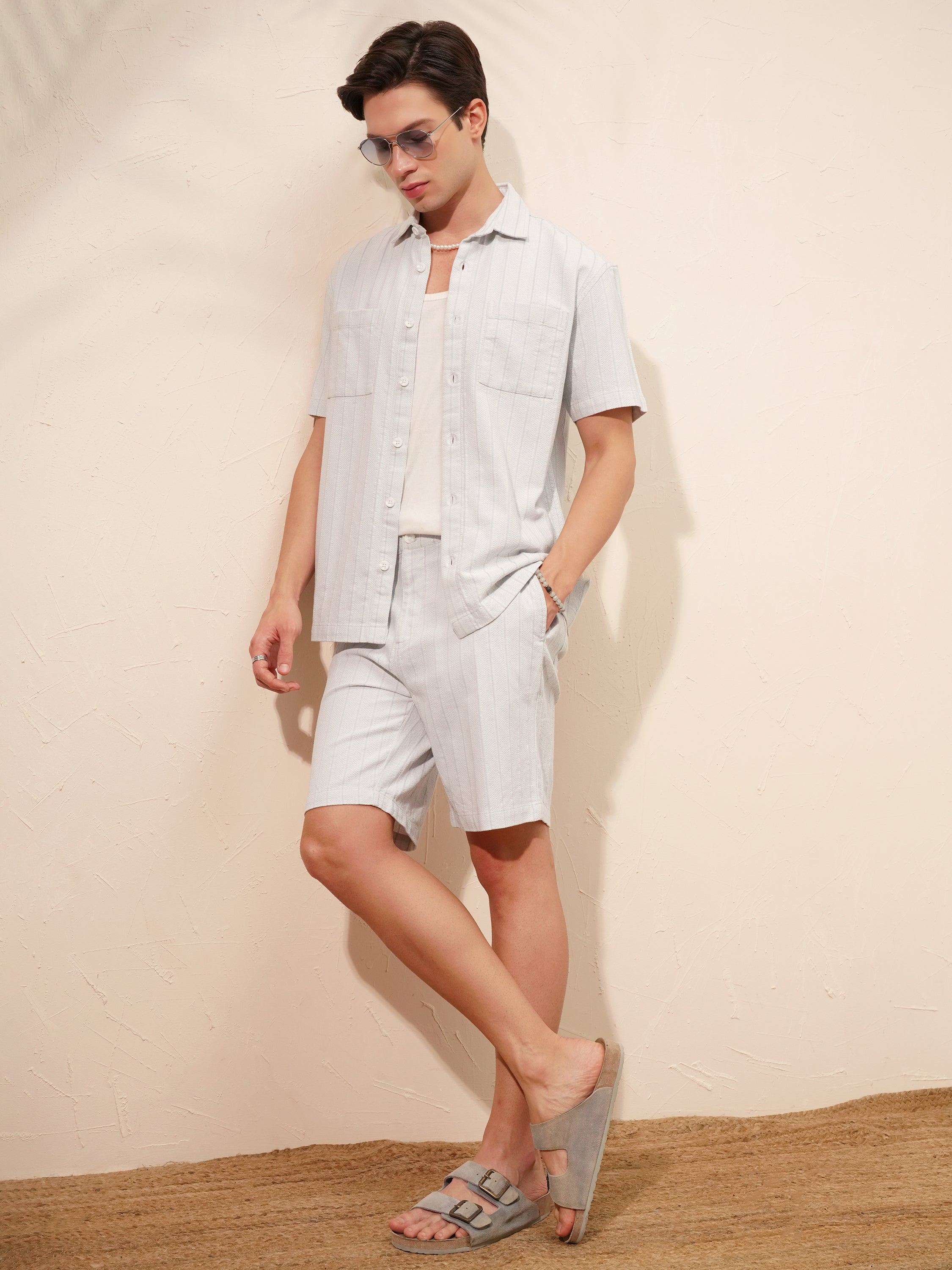 Highlander Men Grey Shirt With Shorts Co-Ords - Grey - Image 2