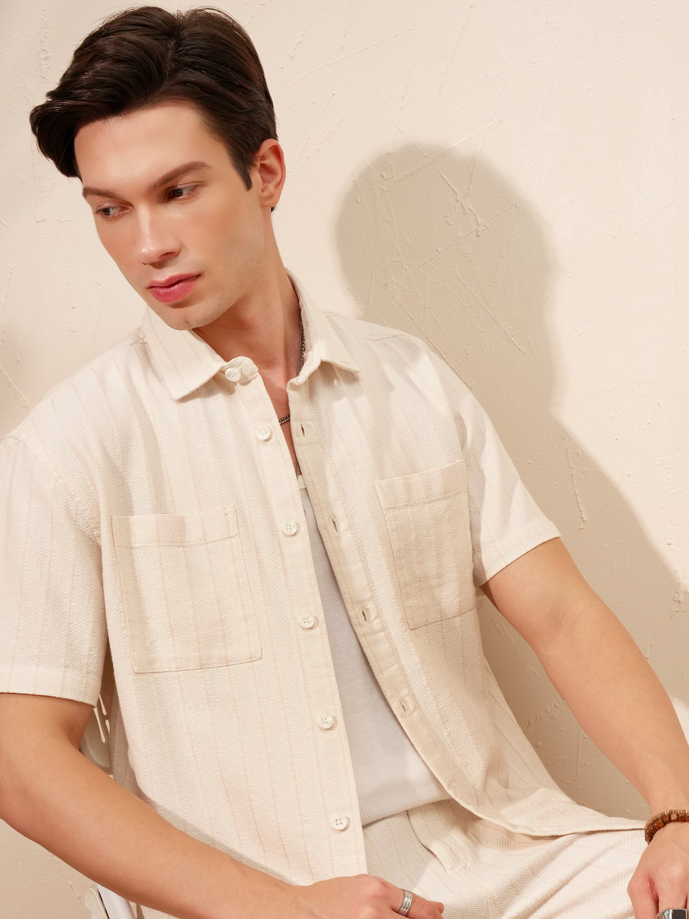 Highlander Men Beige Shirt With Shorts Co-Ords - Beige - Image 1