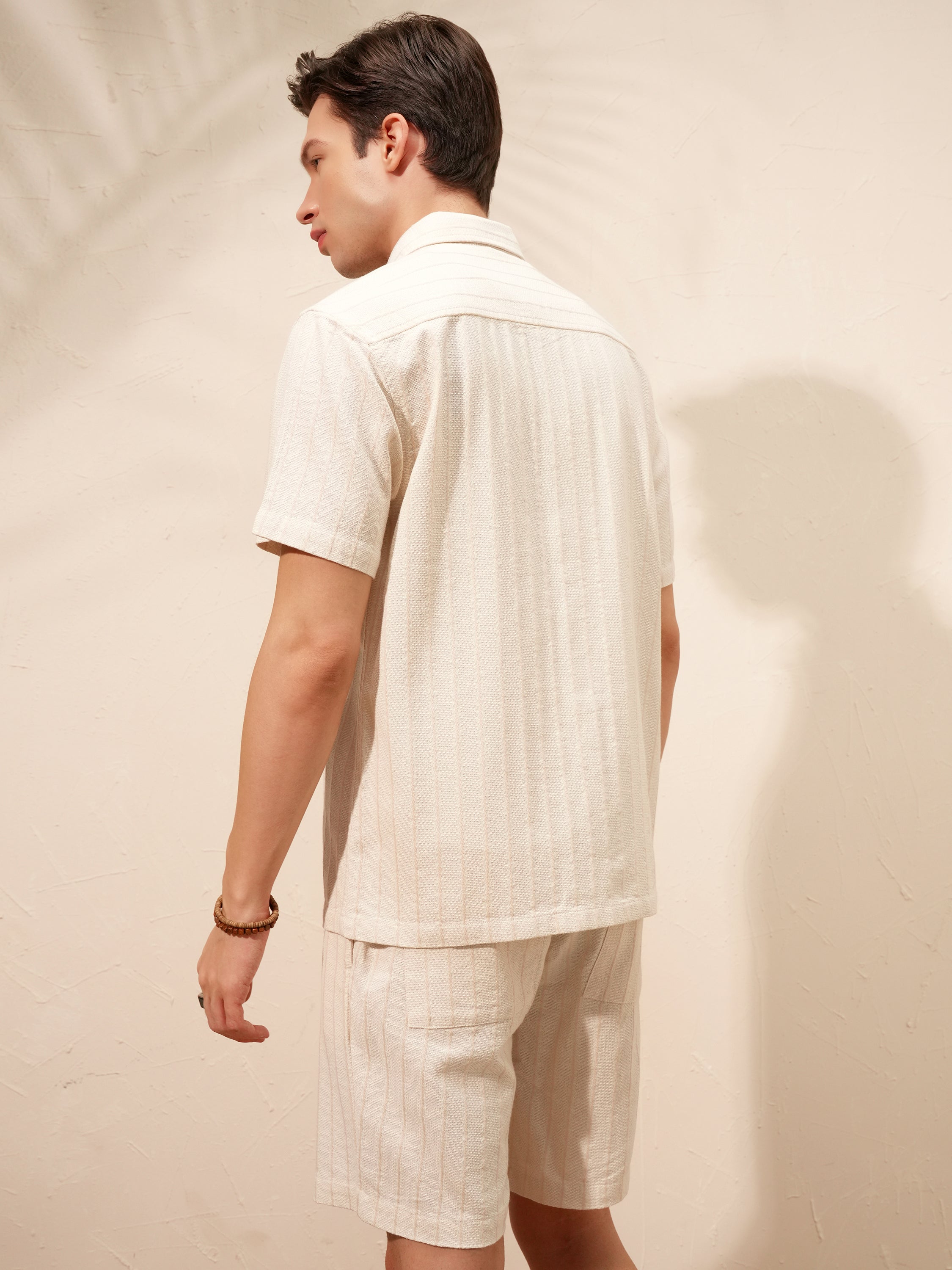 Highlander Men Beige Shirt With Shorts Co-Ords - Beige - Image 3