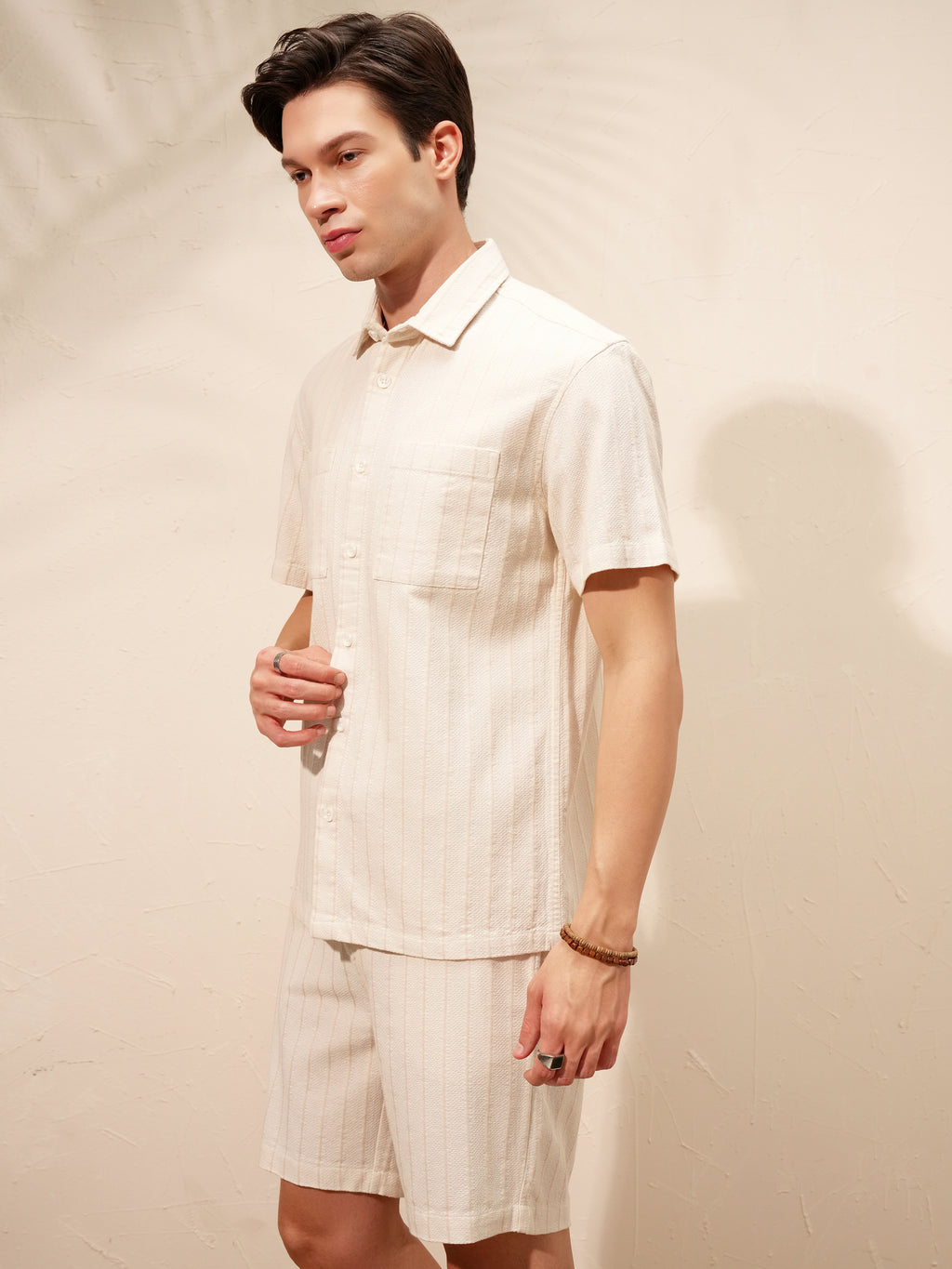 Highlander Men Beige Shirt With Shorts Co-Ords - Beige - Image 4
