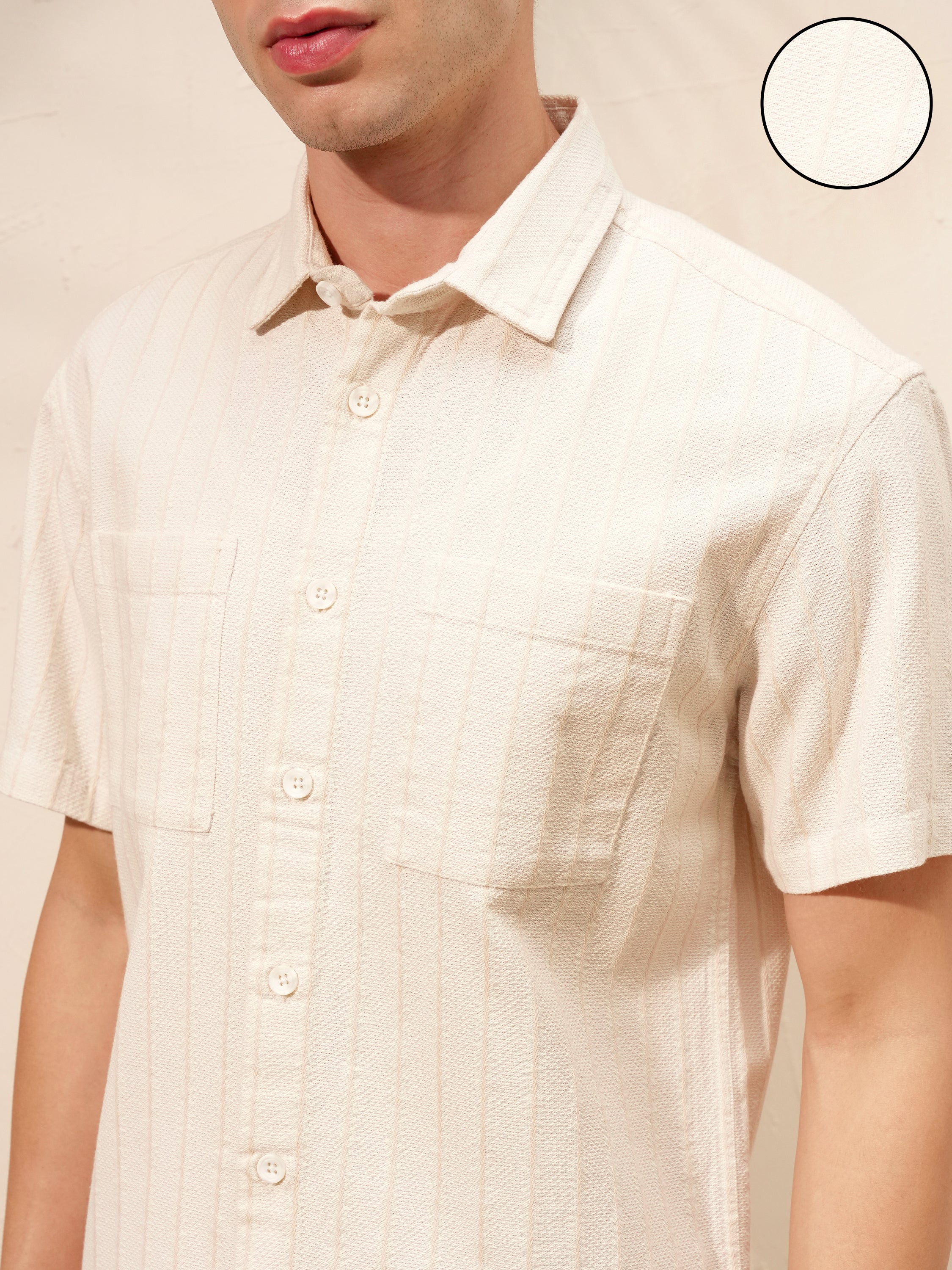 Highlander Men Beige Shirt With Shorts Co-Ords - Beige - Image 5