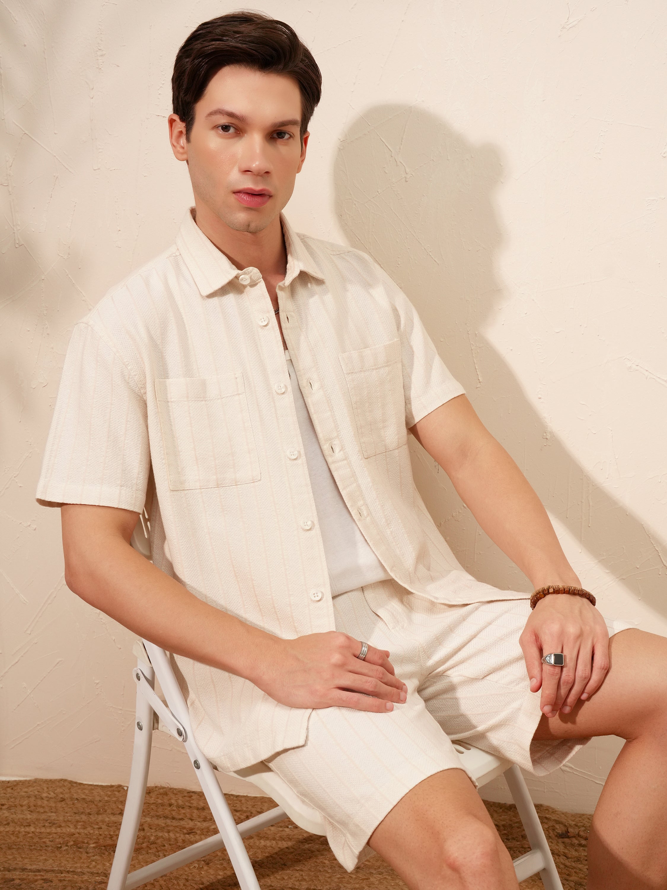 Highlander Men Beige Shirt With Shorts Co-Ords - Beige - Image 6
