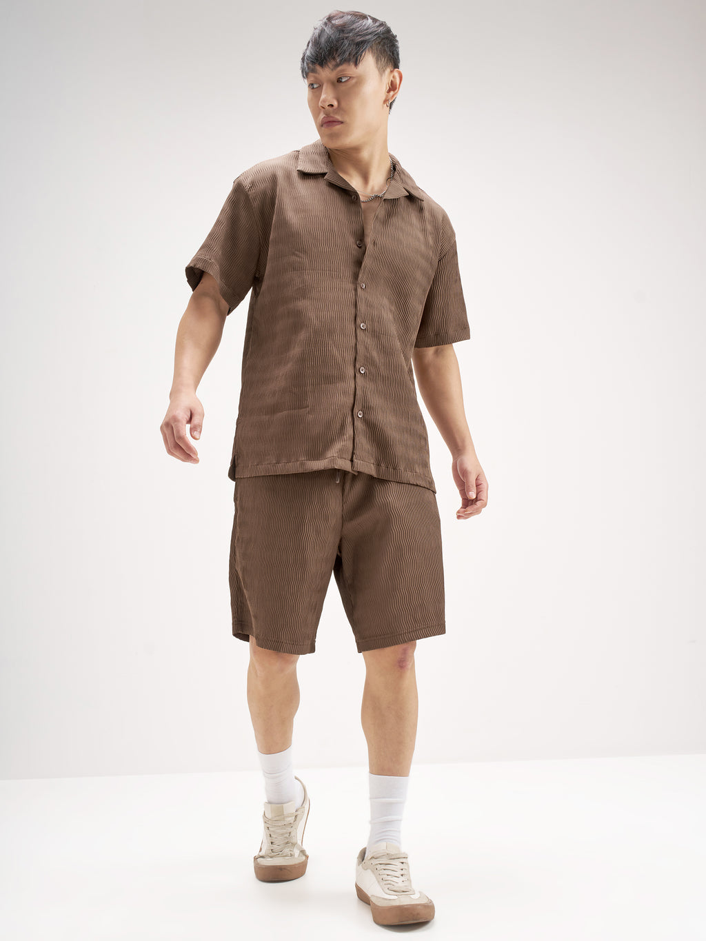 Highlander Men Brown Shirt And Shorts Co-Ords - Brown - Image 2