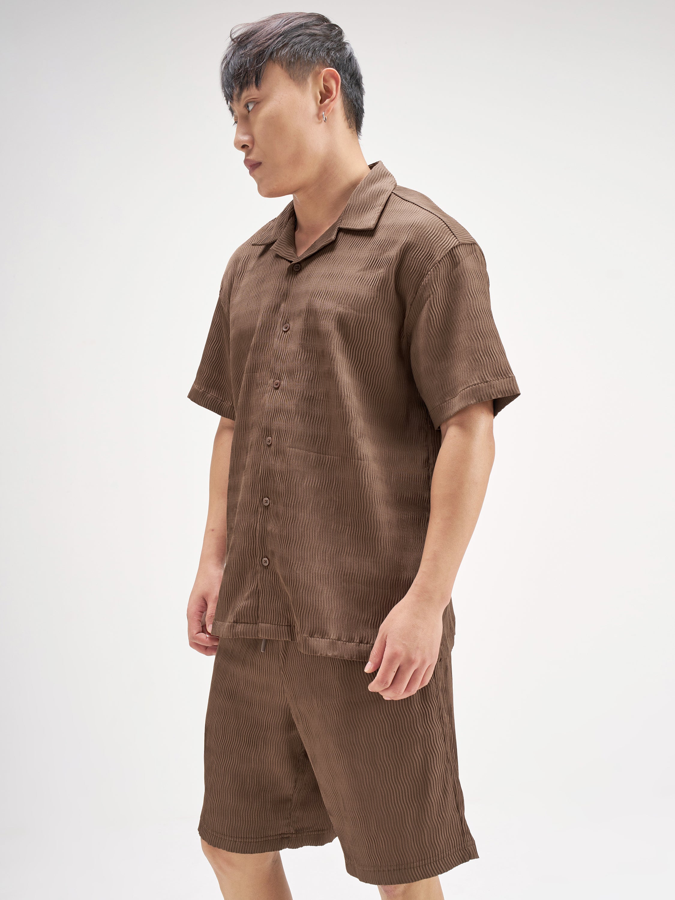 Highlander Men Brown Shirt And Shorts Co-Ords - Brown - Image 4