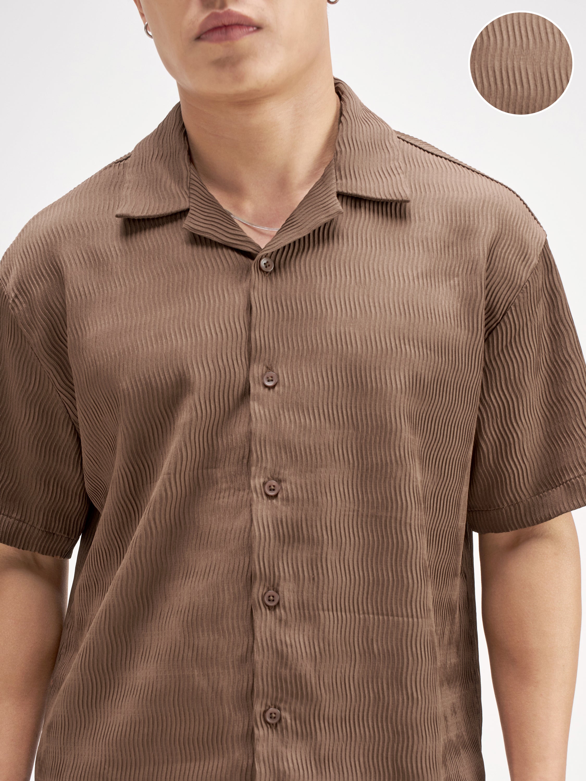 Highlander Men Brown Shirt And Shorts Co-Ords - Brown - Image 5