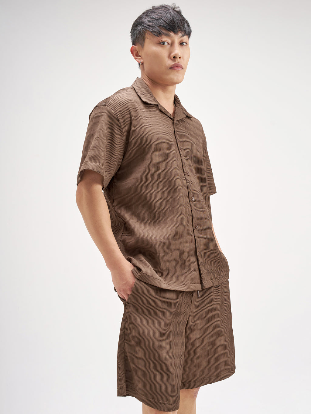 Highlander Men Brown Shirt And Shorts Co-Ords - Brown - Image 6