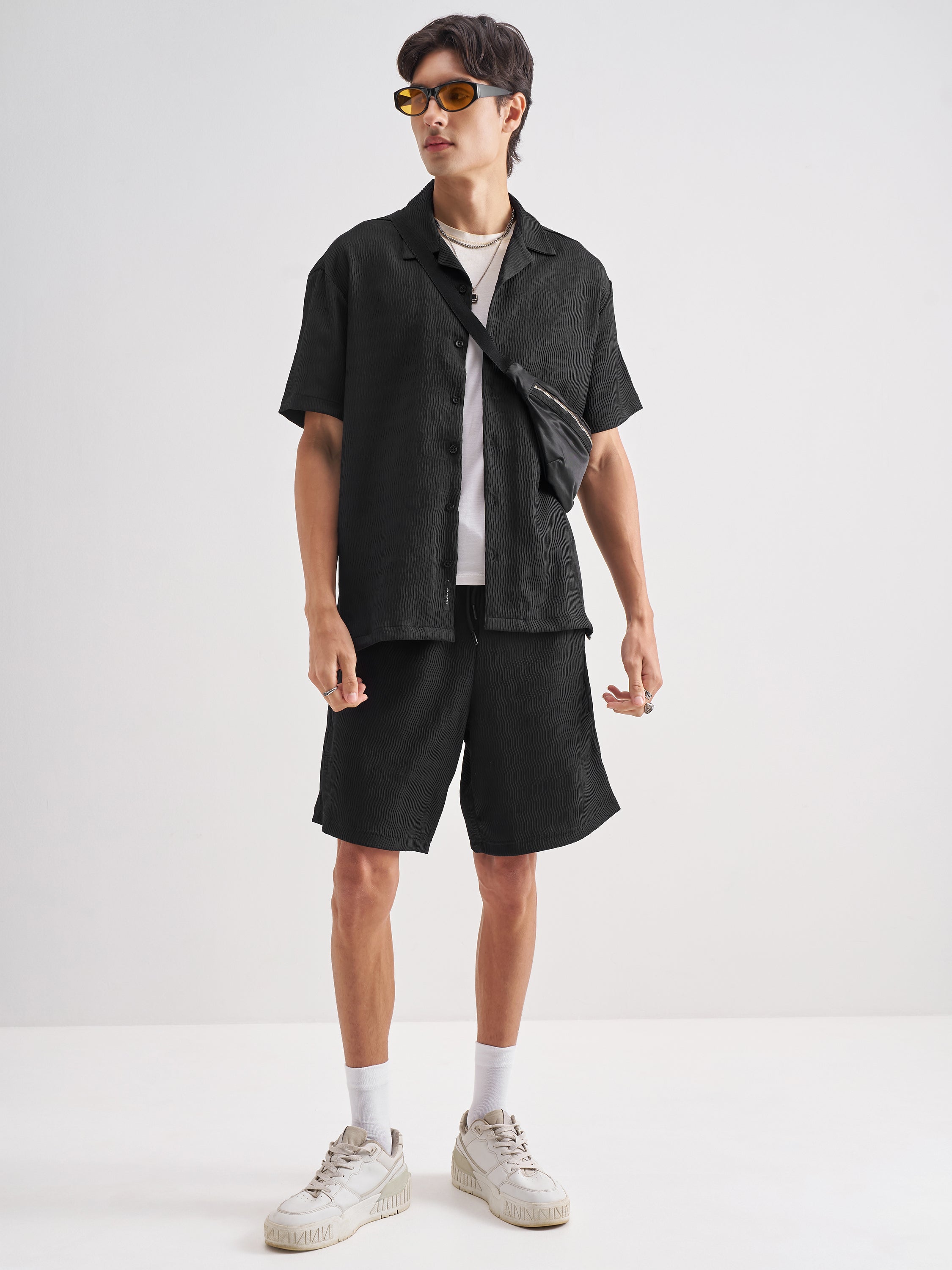 Highlander Men Black Shirt With Shorts Co-Ords - Black - Image 2