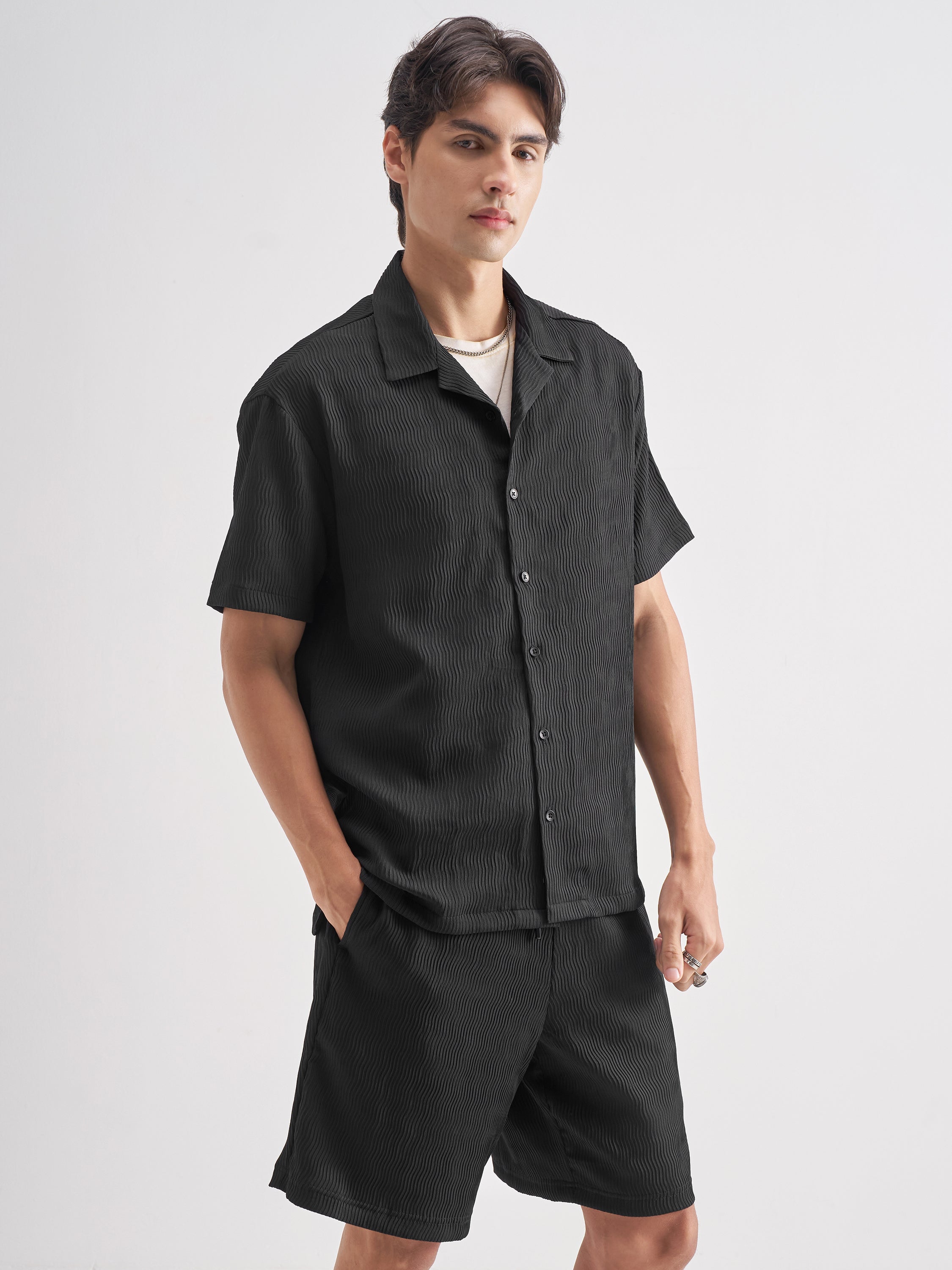 Highlander Men Black Shirt With Shorts Co-Ords - Black - Image 4