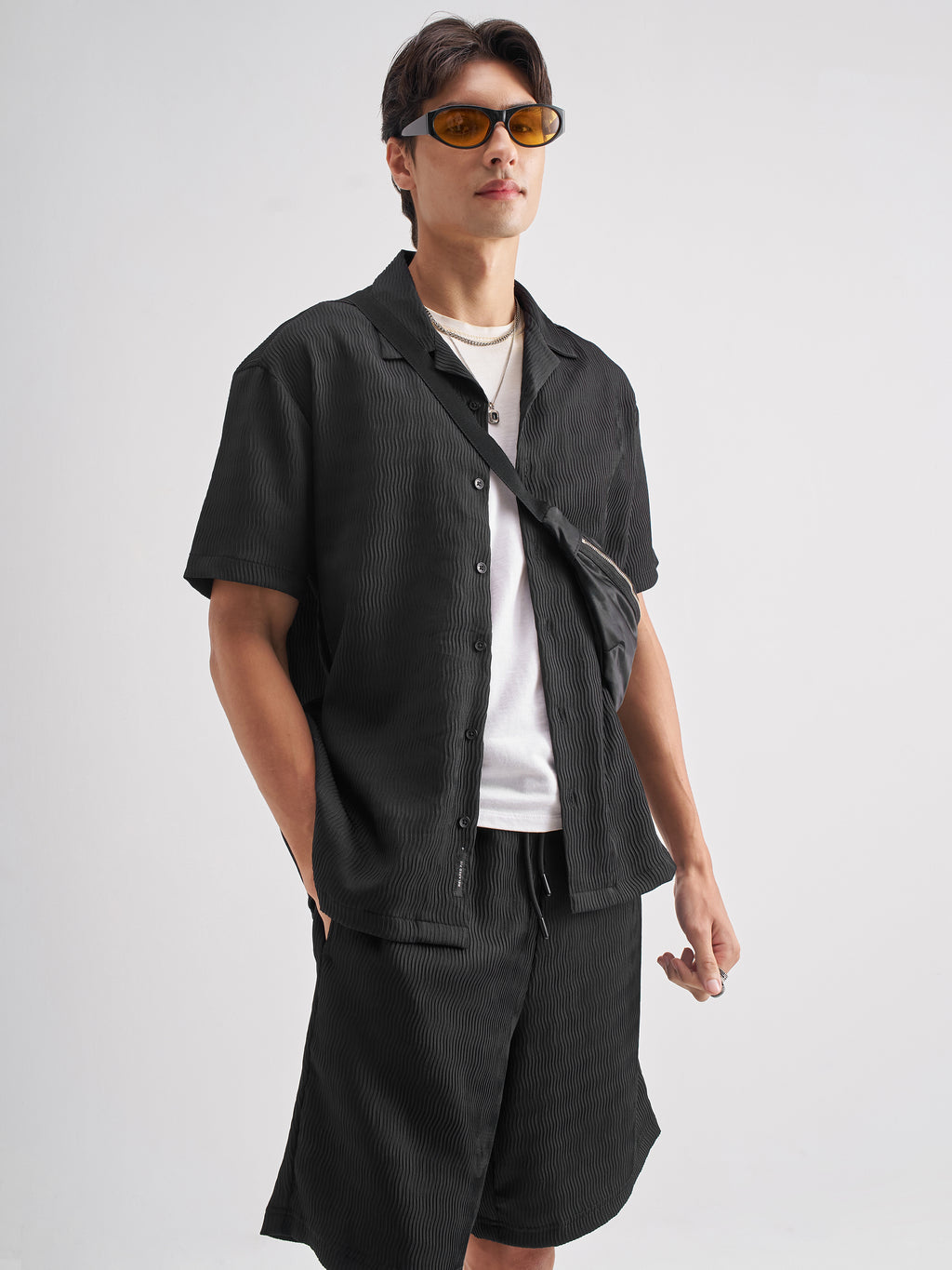 Highlander Men Black Shirt With Shorts Co-Ords - Black - Image 6