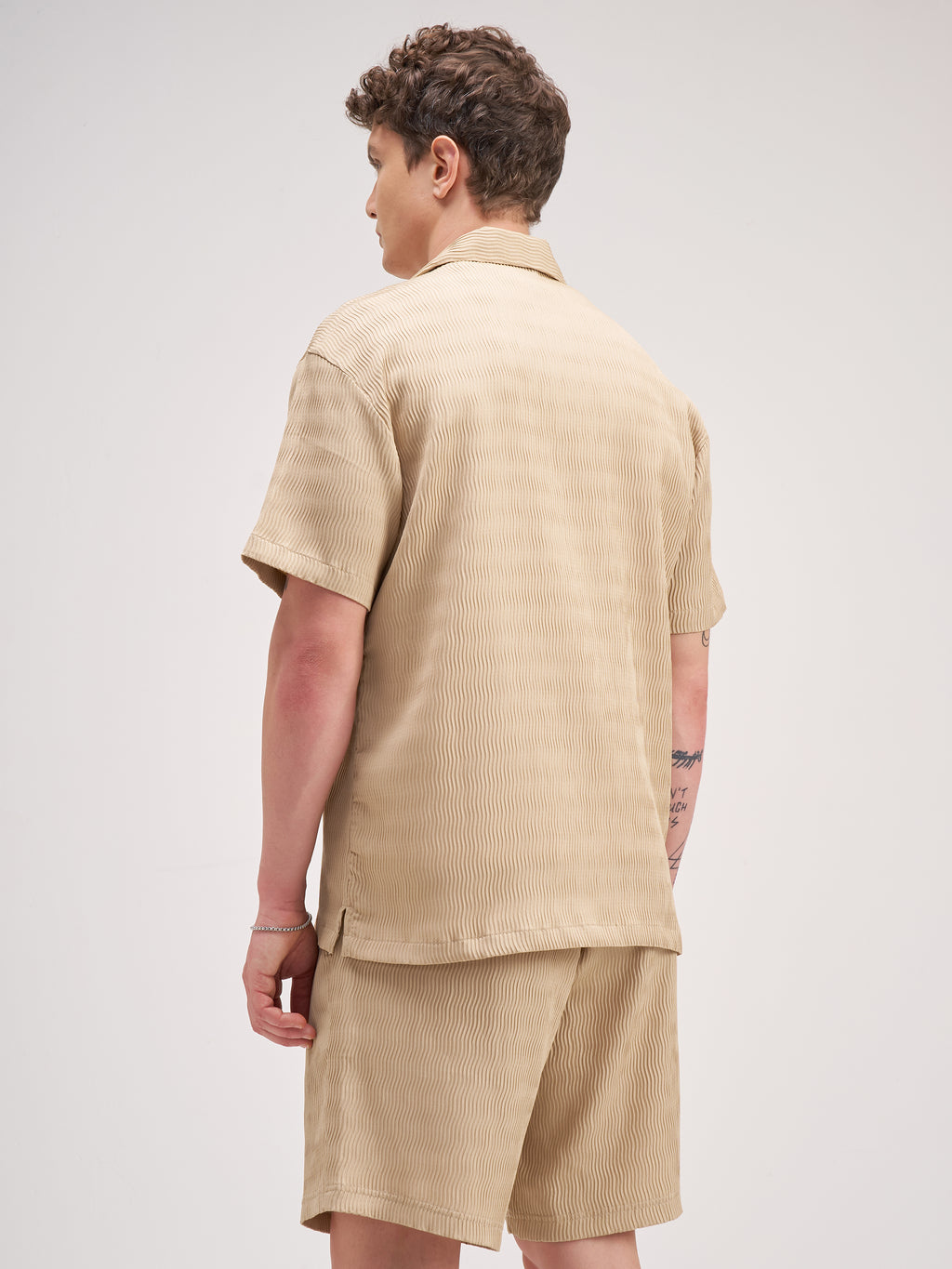 Highlander Men Beige Shirt With Shorts Co-Ords - Beige - Image 3