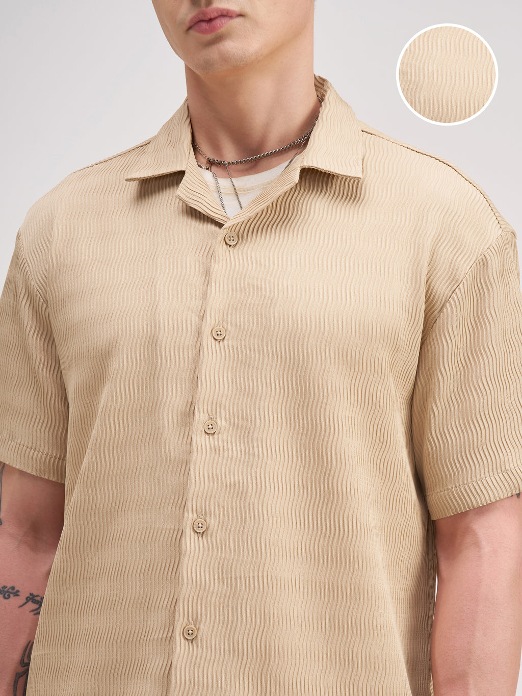 Highlander Men Beige Shirt With Shorts Co-Ords - Beige - Image 5