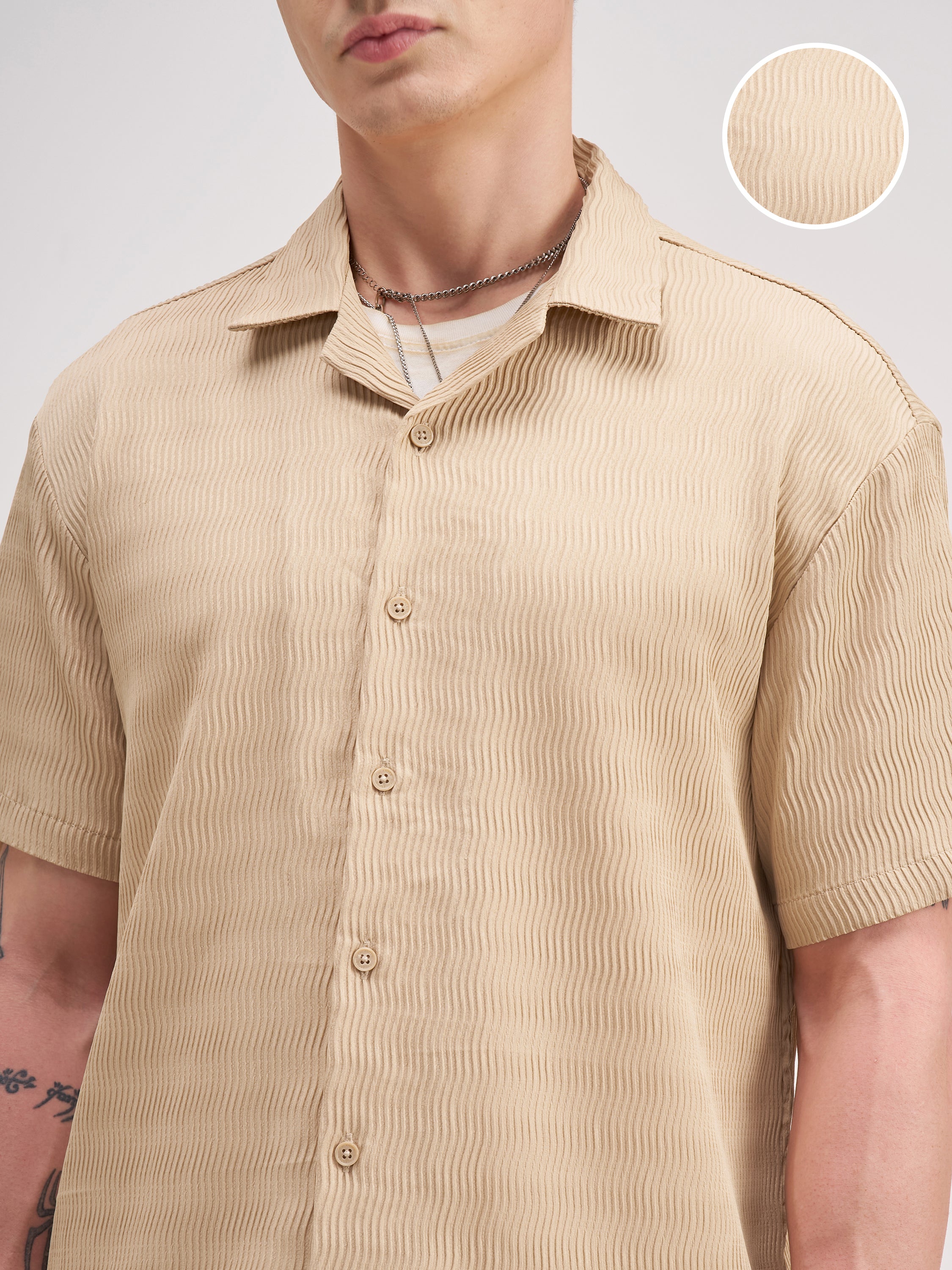 Highlander Men Beige Shirt With Shorts Co-Ords - Beige - Image 5